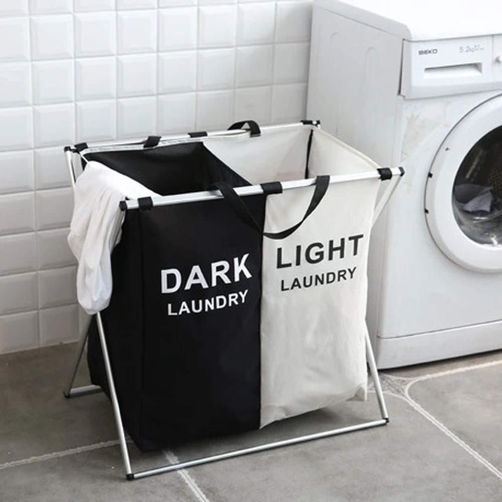 Cesto de ropa sucia con compartimentos 60×41×58 cm de poliéster para baño