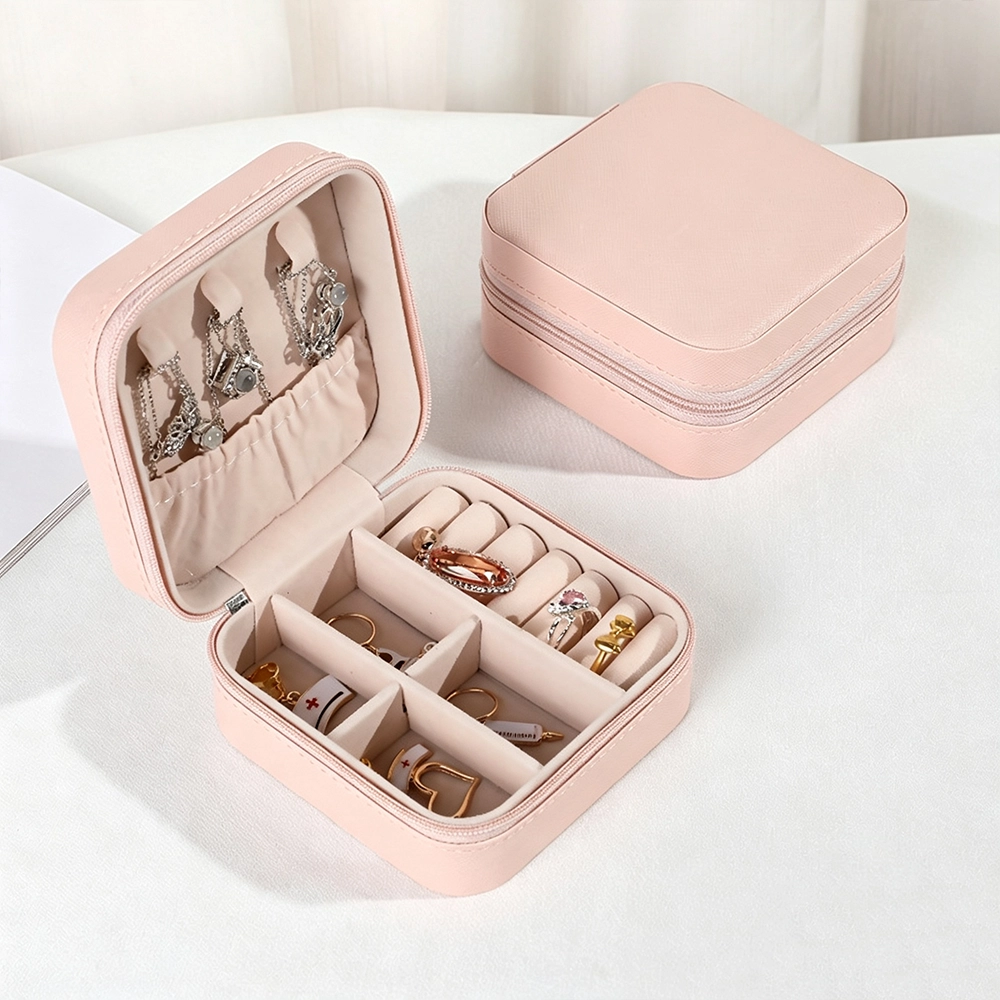 Caja organizadora de joyas 10x10x5cm de terciopelo con cremallera