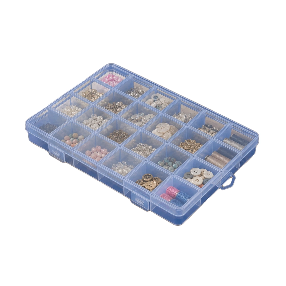 Caja de almacenamiento de plástico transparente con 24 compartimentos 19×13×2.2 cm para joyas image 2