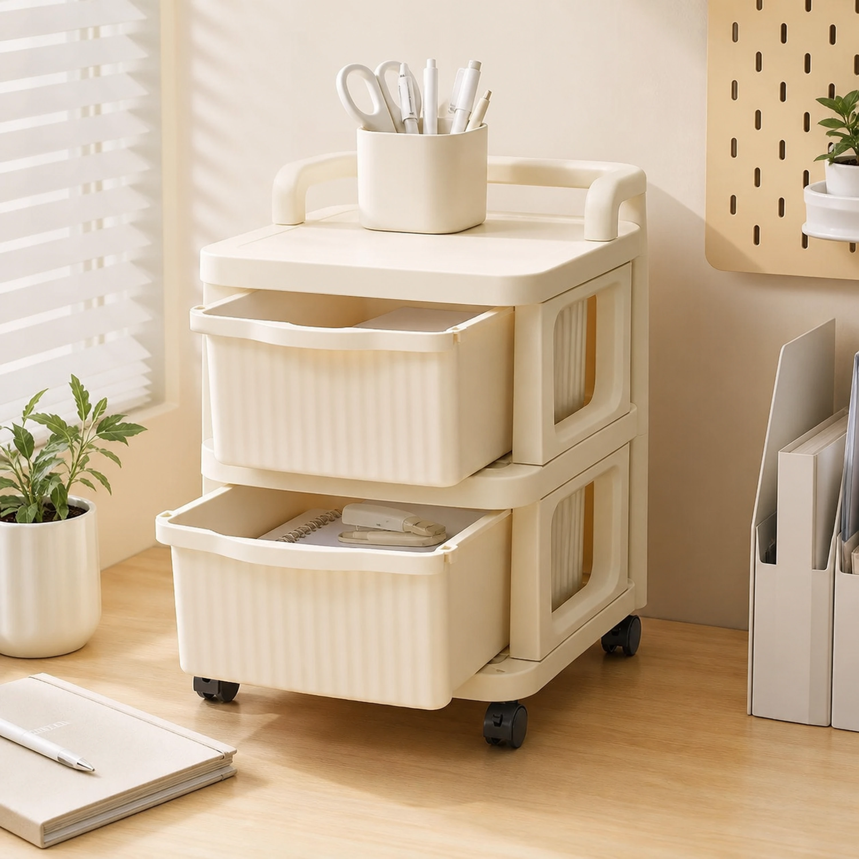 Carrito organizador 2 capas 34*26*42cm Plástico Blanco roto