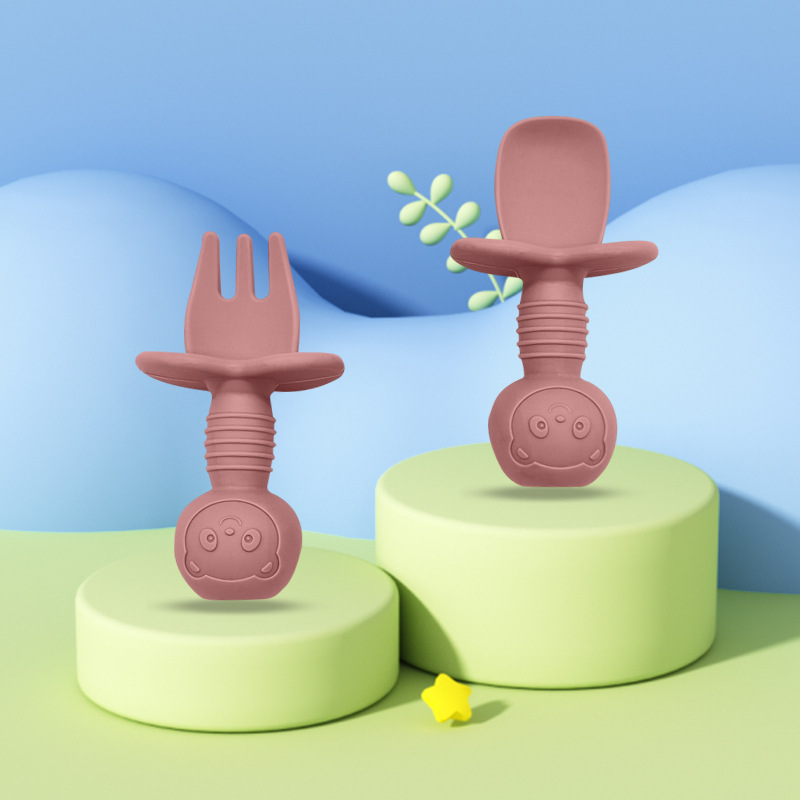Cuchara y Tenedor de Silicona para Bebés, 4.5*8cm, con Mango Corto de Entrenamiento para Alimentación image 1