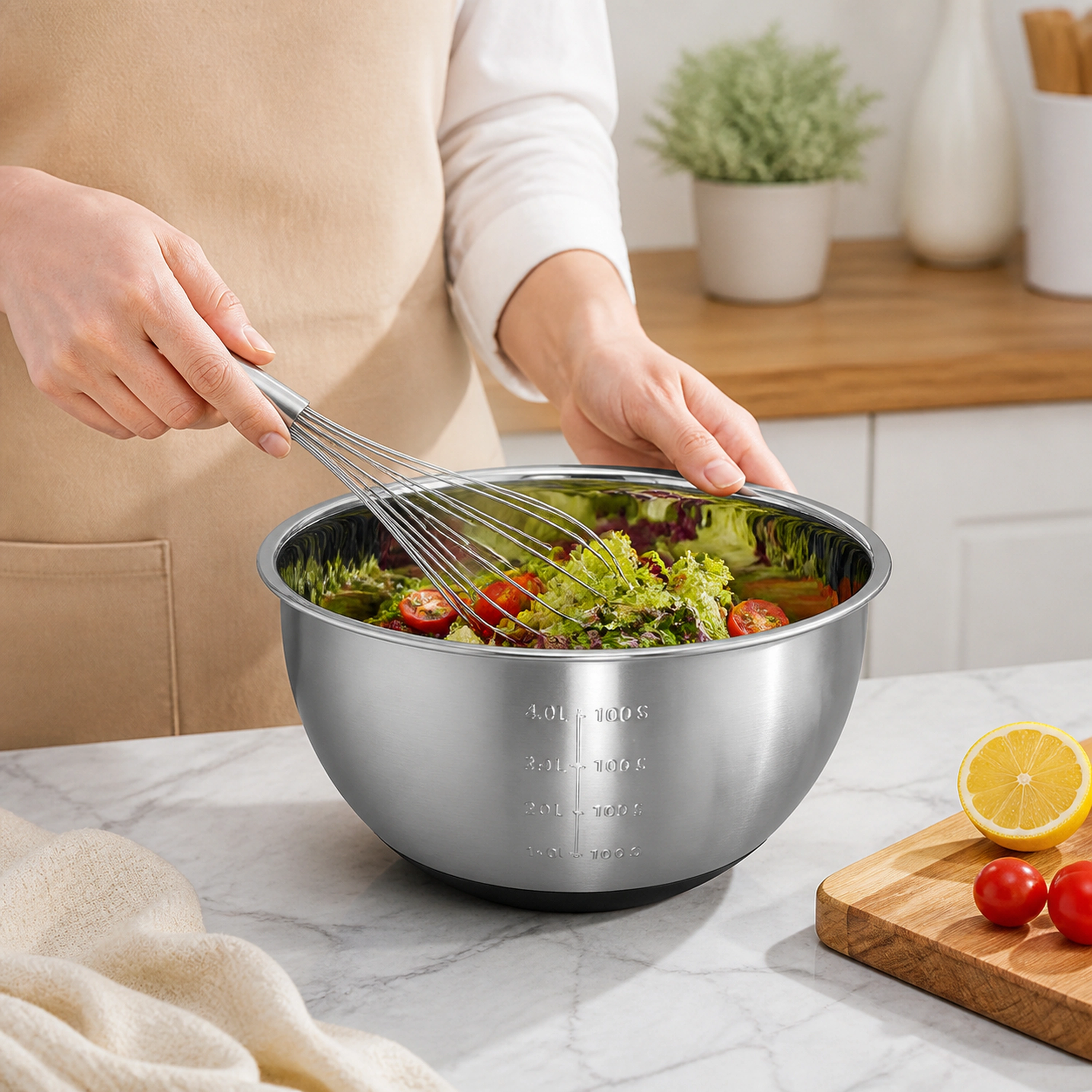 Batidor para Preparar Alimentos de Acero Inoxidable 201 y Silicona Natural
