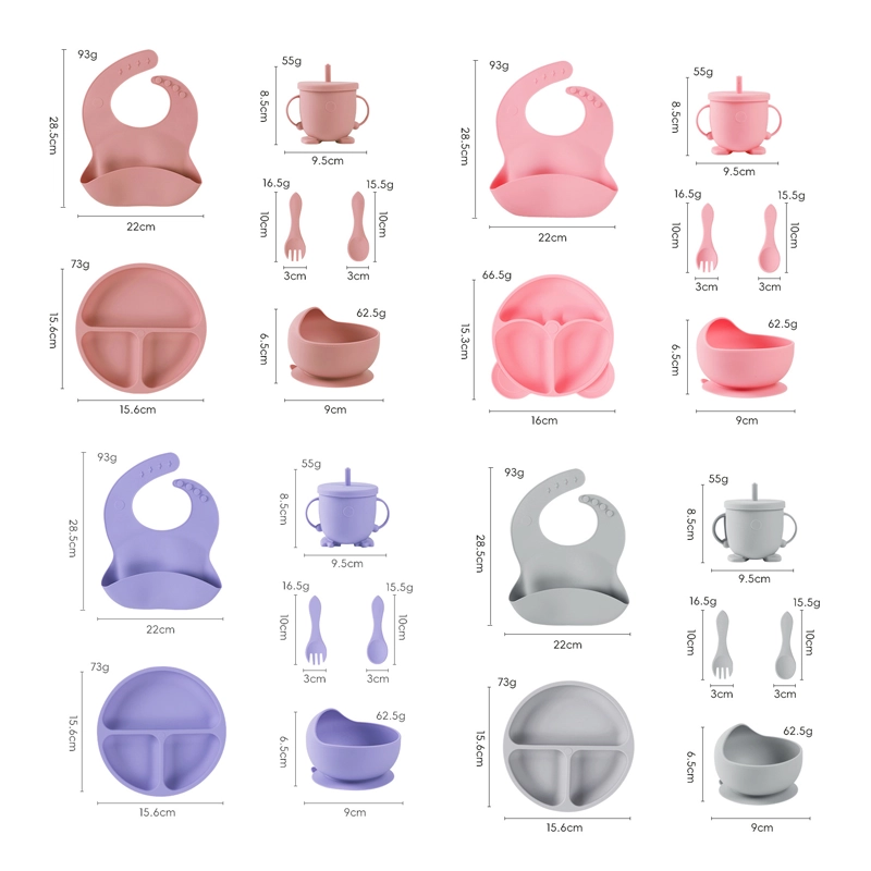 Juego de Utensilios de Silicona para Bebés, 8 Piezas con Bol para Papillas