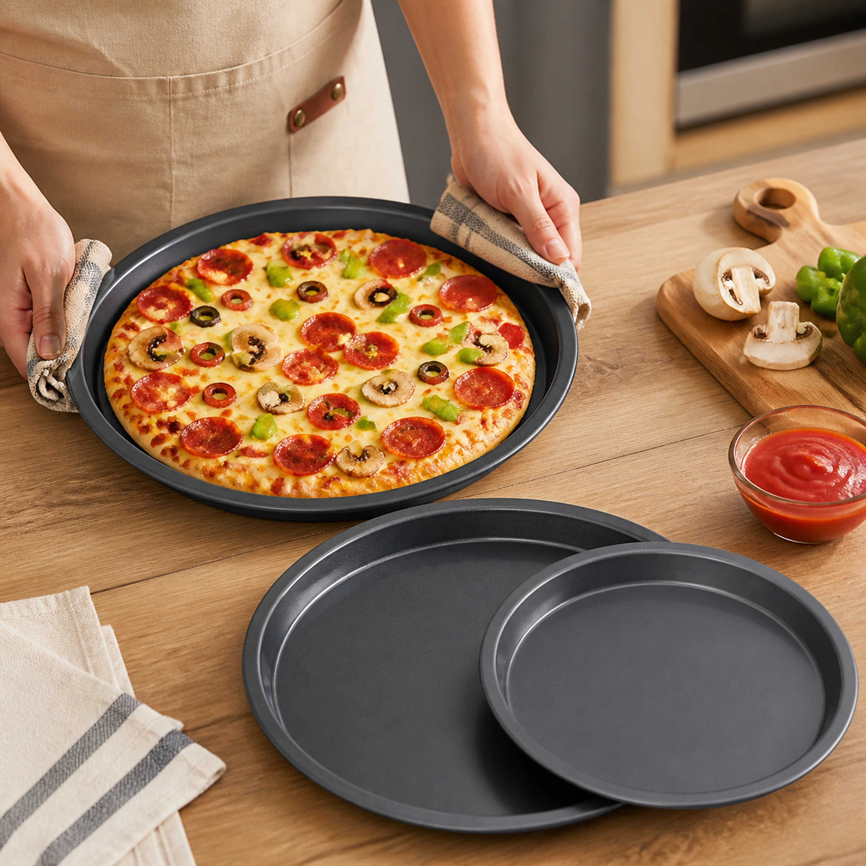 Molde pizza acero carbono antiadherente repostería 10in
