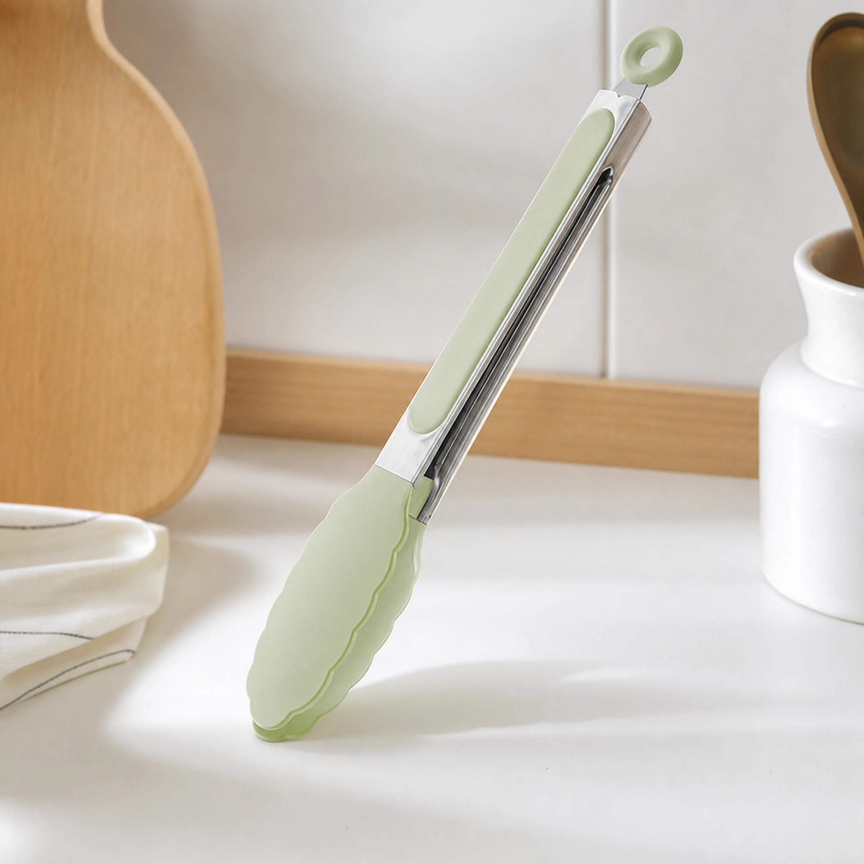 Pinza para Alimentos de 9 Pulgadas para Preparar Alimentos de Silicona y Acero Inoxidable Crema / Negro / Blanco / Rojo