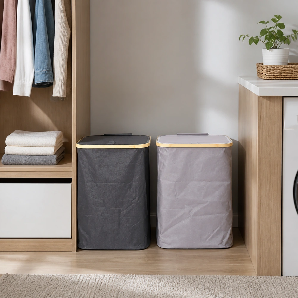 Cesto de ropa sucia con tapa 44×33×48 cm de tela no tejida para baño