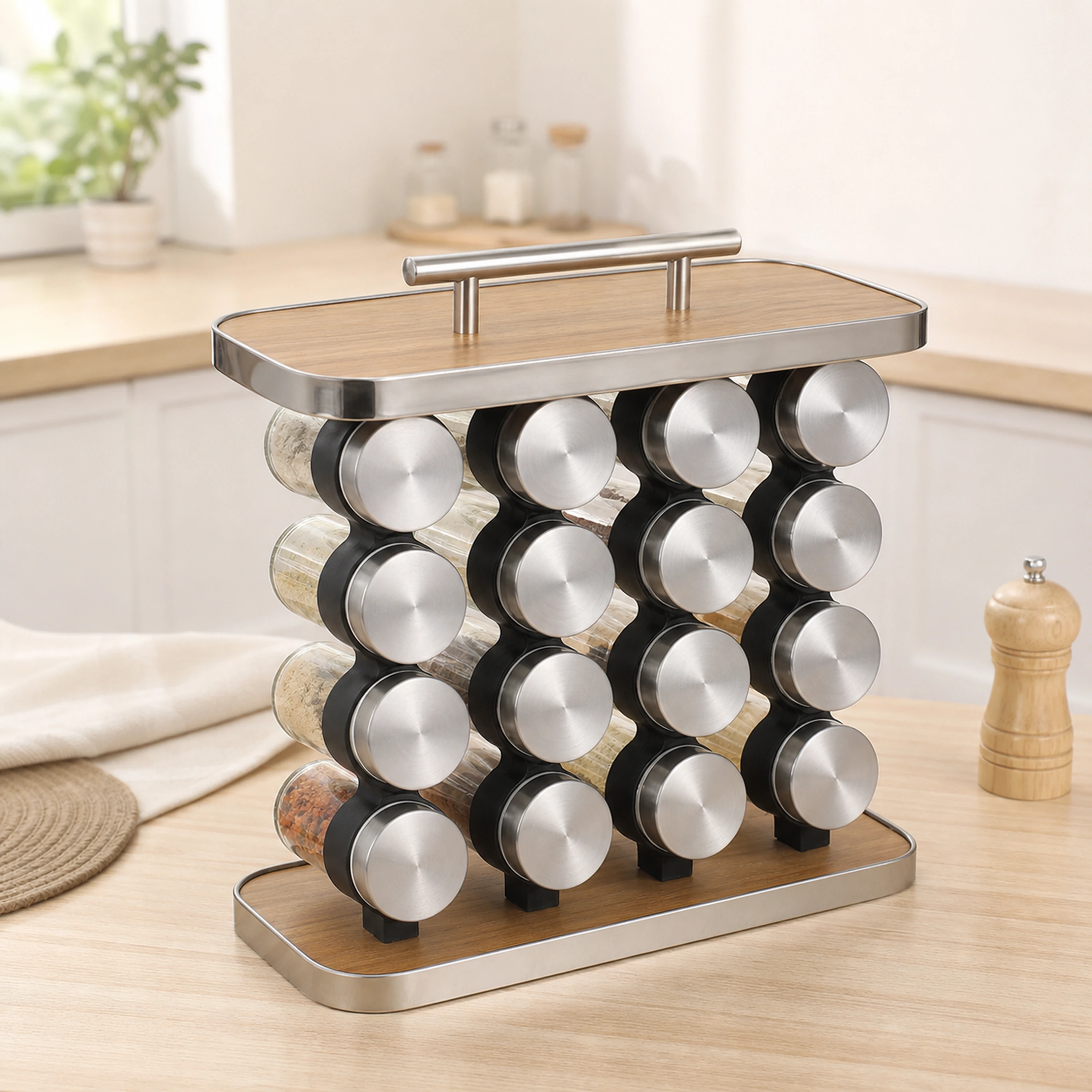 Frasco para Condimentos de Acero Inoxidable 410, Madera y Vidrio Madera