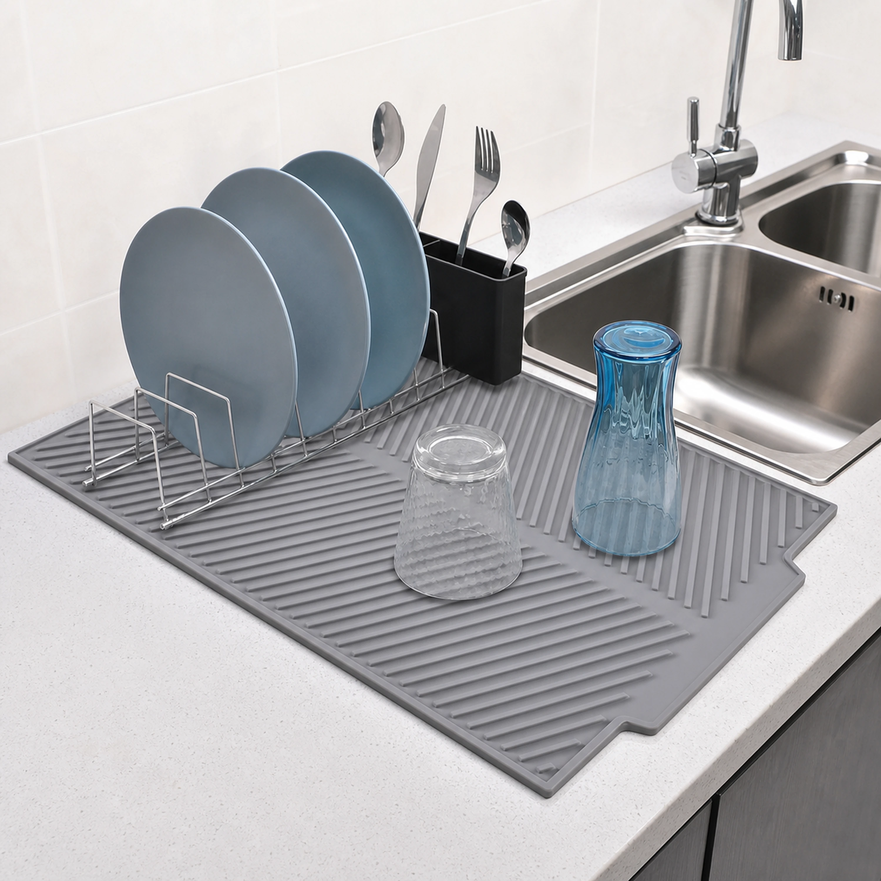 Alfombrilla Escurridora de Cocina de Silicona Gris
