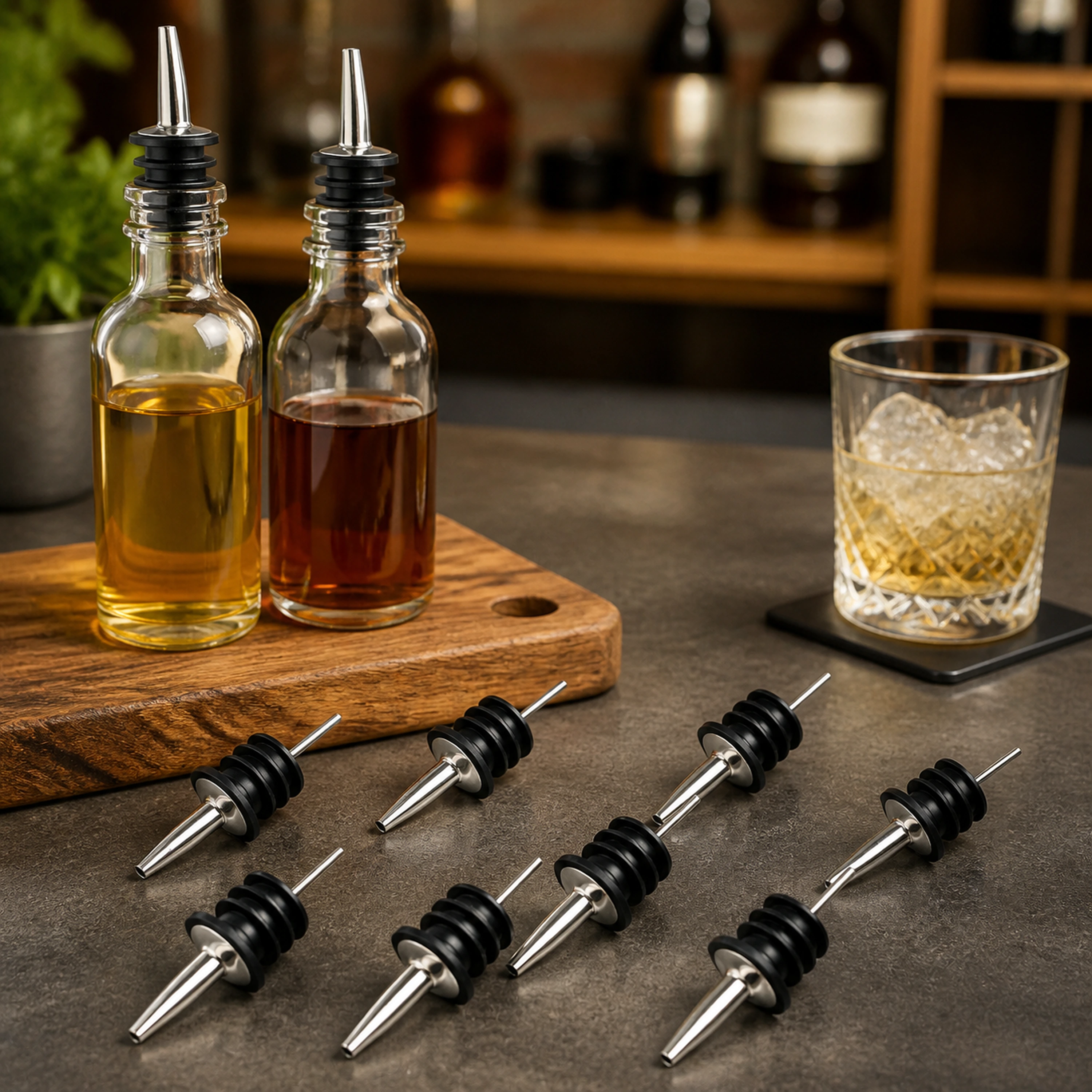 10 unidades Vertedor vino acero inoxidable con tapón negro silicona