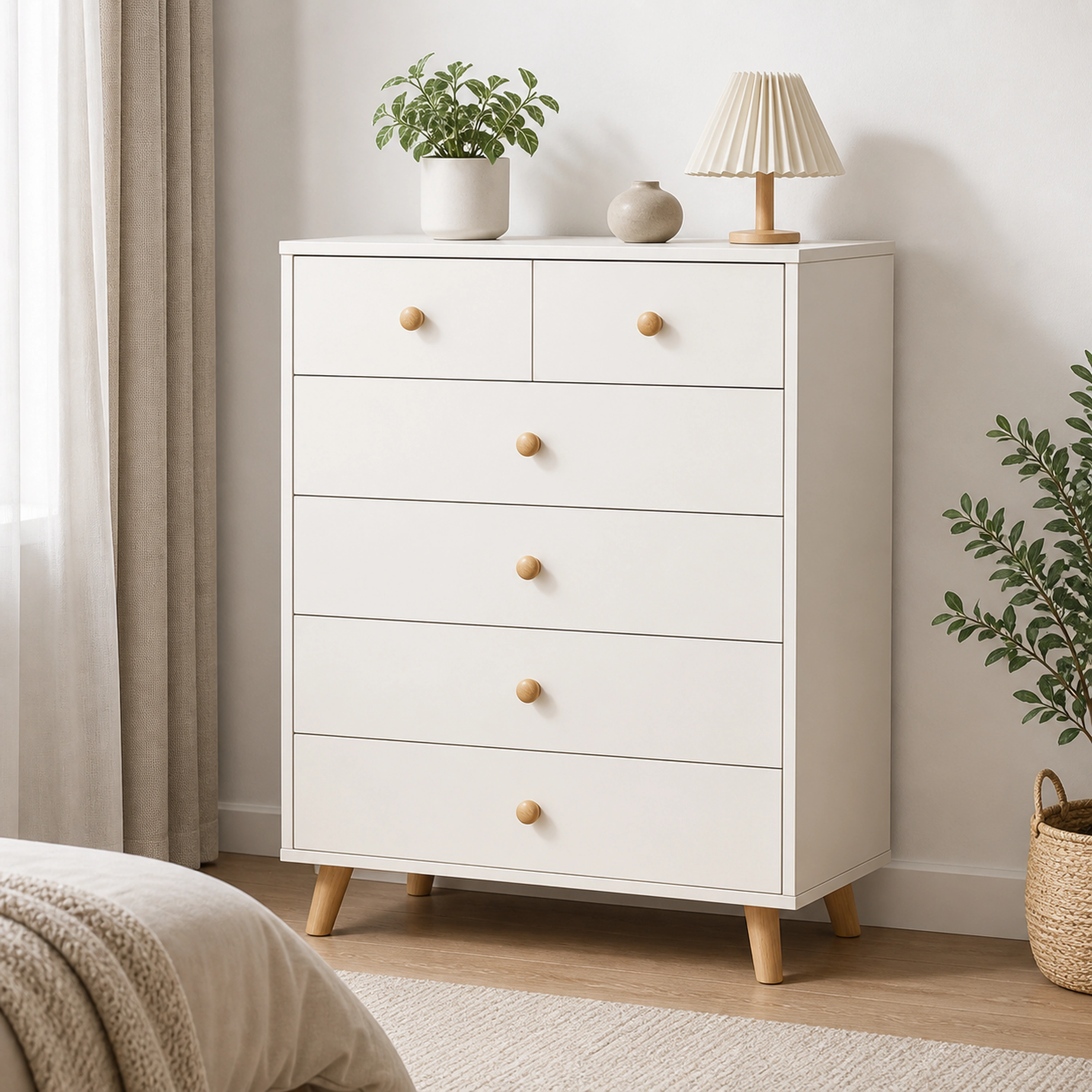 Cómoda 60*38*90cm Tablero de densidad+MDF Blanco image 1