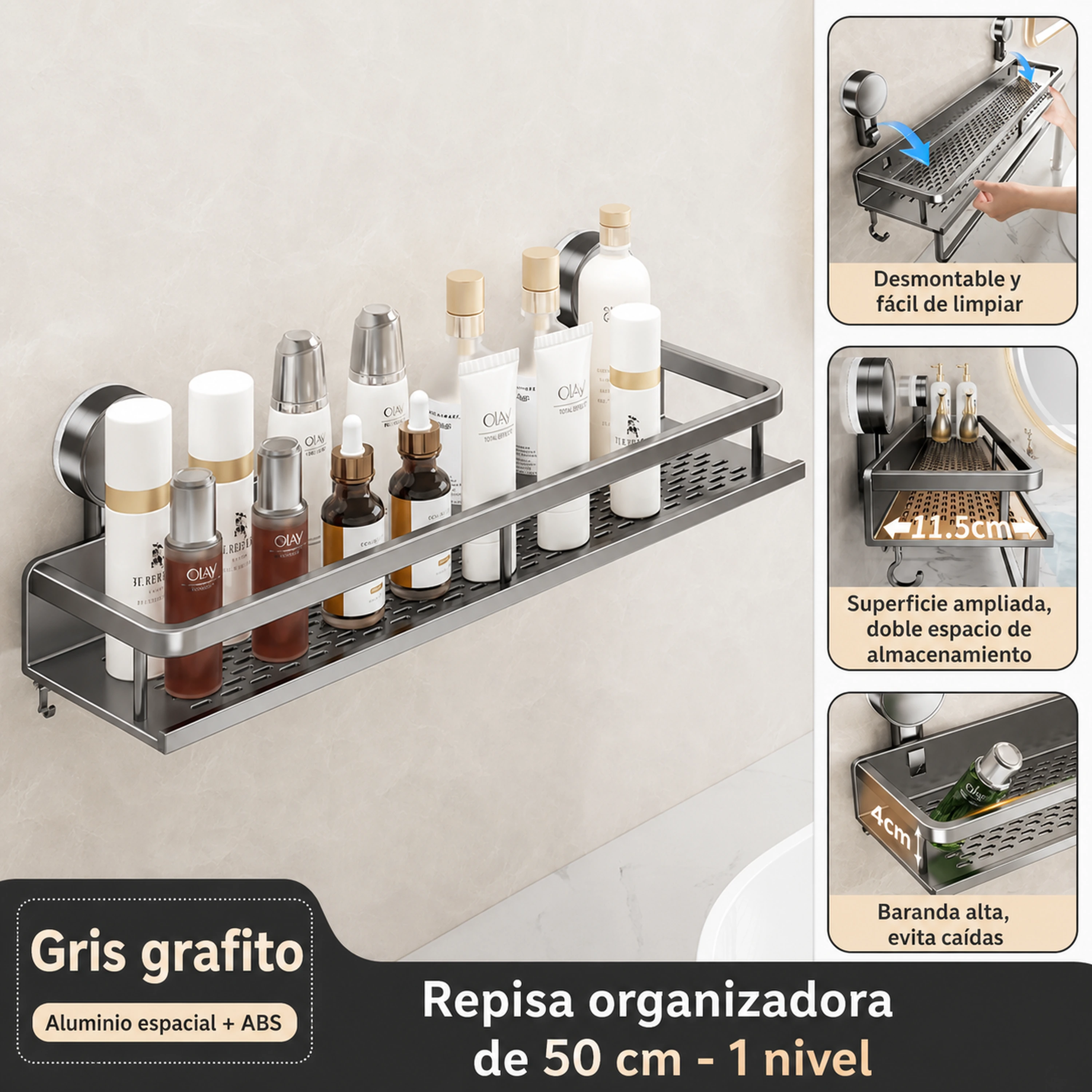 Organizador de pared con ventosa 50.5*6*12.8cm Aleación de aluminio image 2