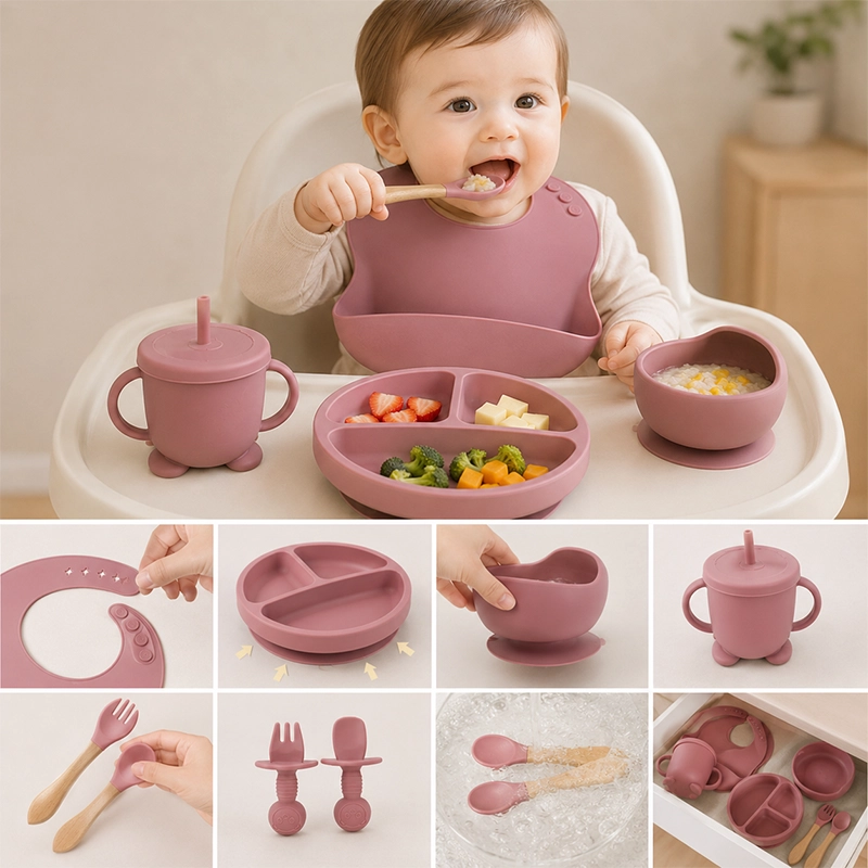 Juego de Utensilios de Silicona para Bebés, 8 Piezas con Bol para Papillas image 1