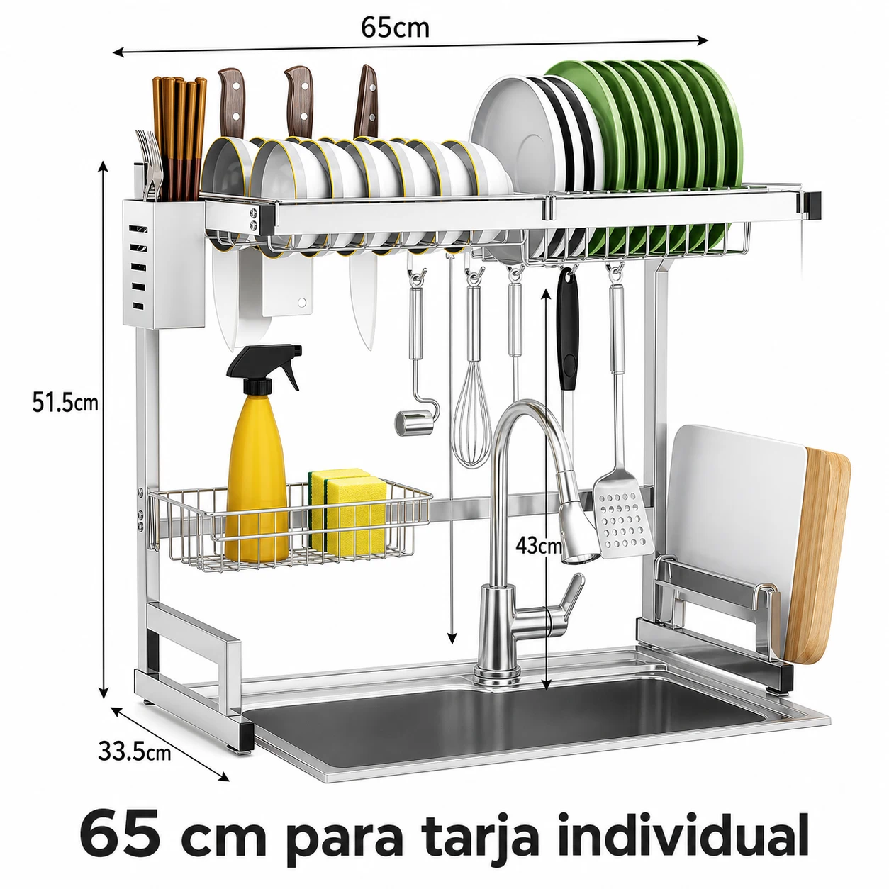 Organizador de Cocina de Acero al Carbono Plata