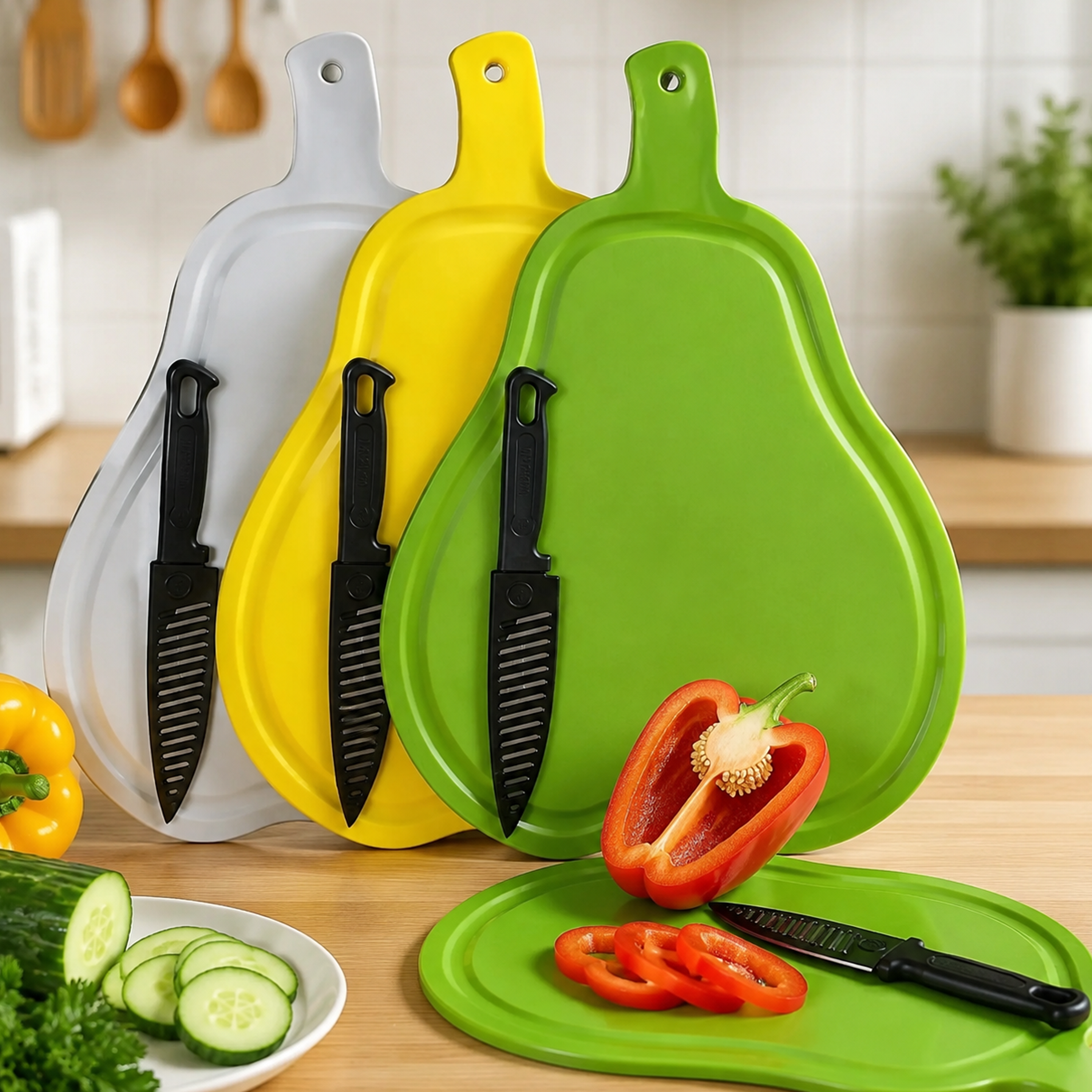 Tabla de Cortar de Plástico de Doble Cara con Forma de Fruta