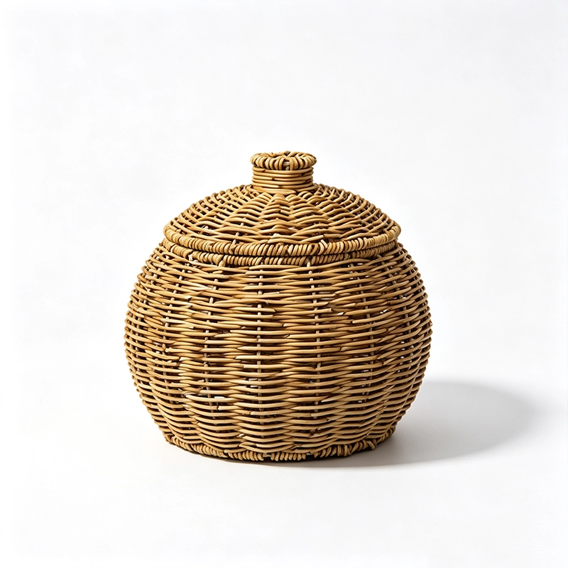 Cesta Tejida a Mano 21*22cm Imitación de Ratán + Plástico Madera Natural image 2