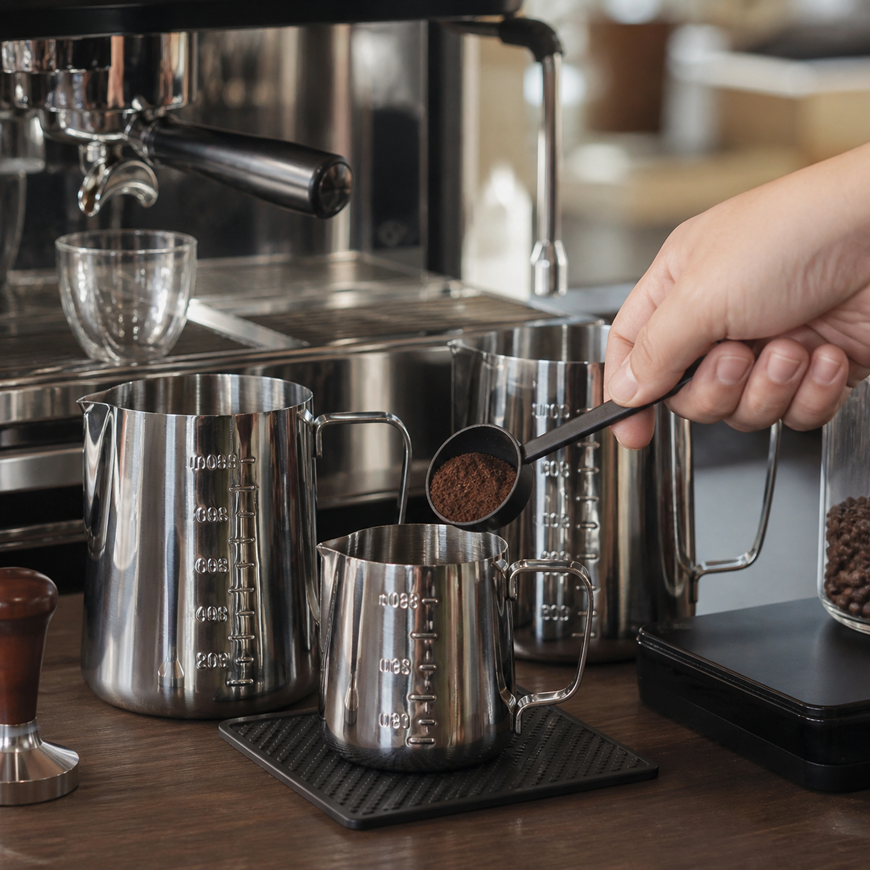 Jarra espumadora acero inoxidable para latte art graduada