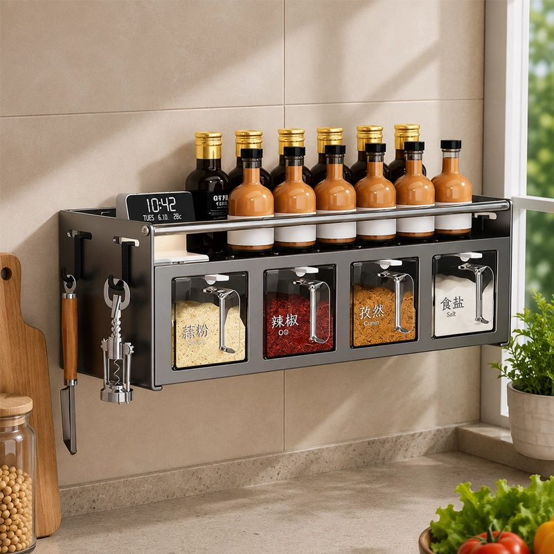 Organizador 13*13.5*39.5cm para Tarros de Condimentos 4 Compartimentos Acero al Carbono Gris Grafito image 1