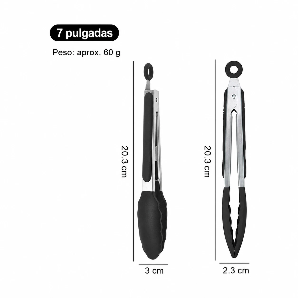 Pinza para Alimentos de Silicona para Preparar Alimentos de Silicona y Acero Inoxidable Negro