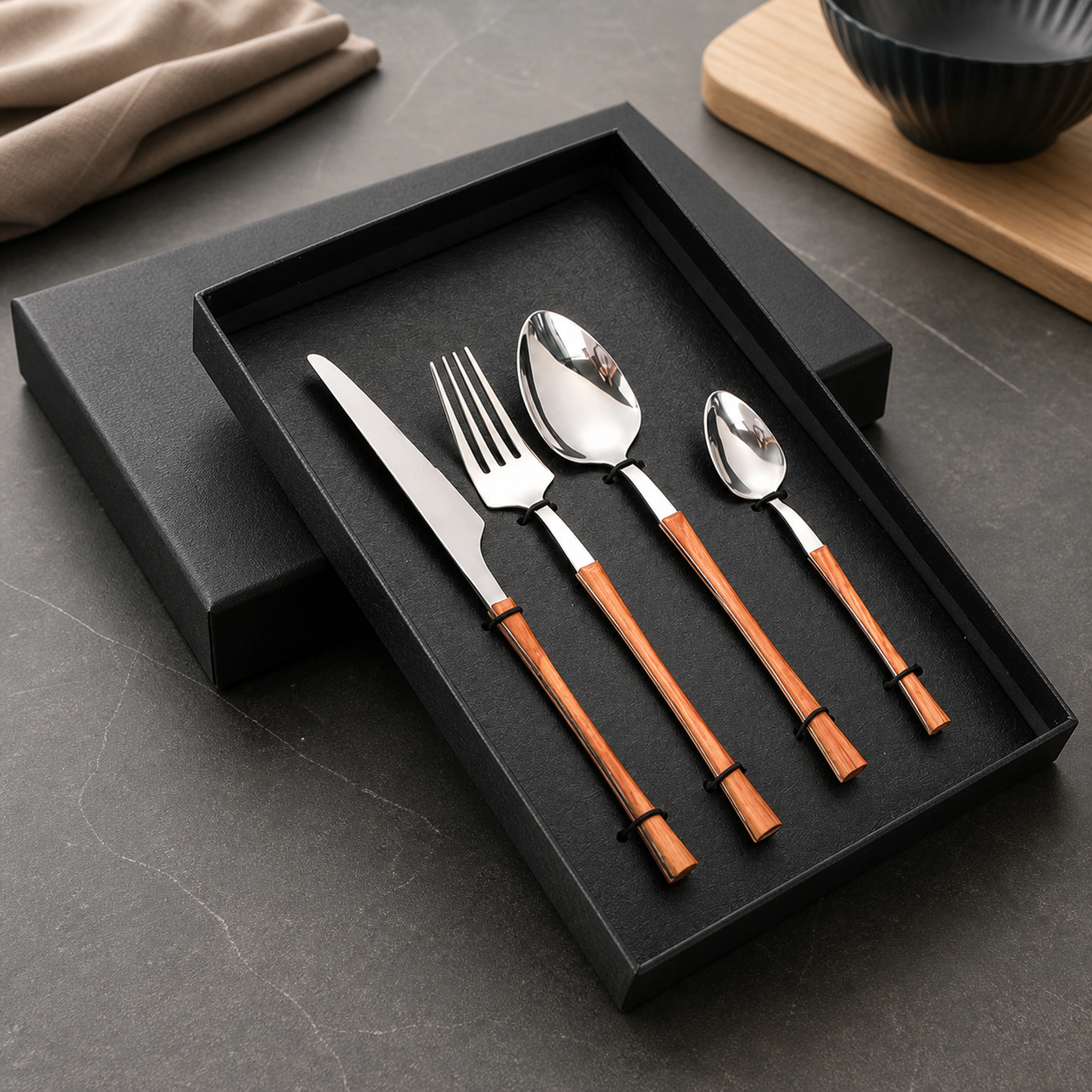 Juego de Cubiertos para Comedor de Acero Inoxidable y Madera image 1