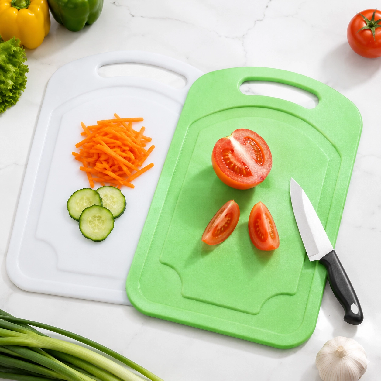 Juego de Tabla y Cuchillo para Preparar Alimentos de Plástico Surtido image 1