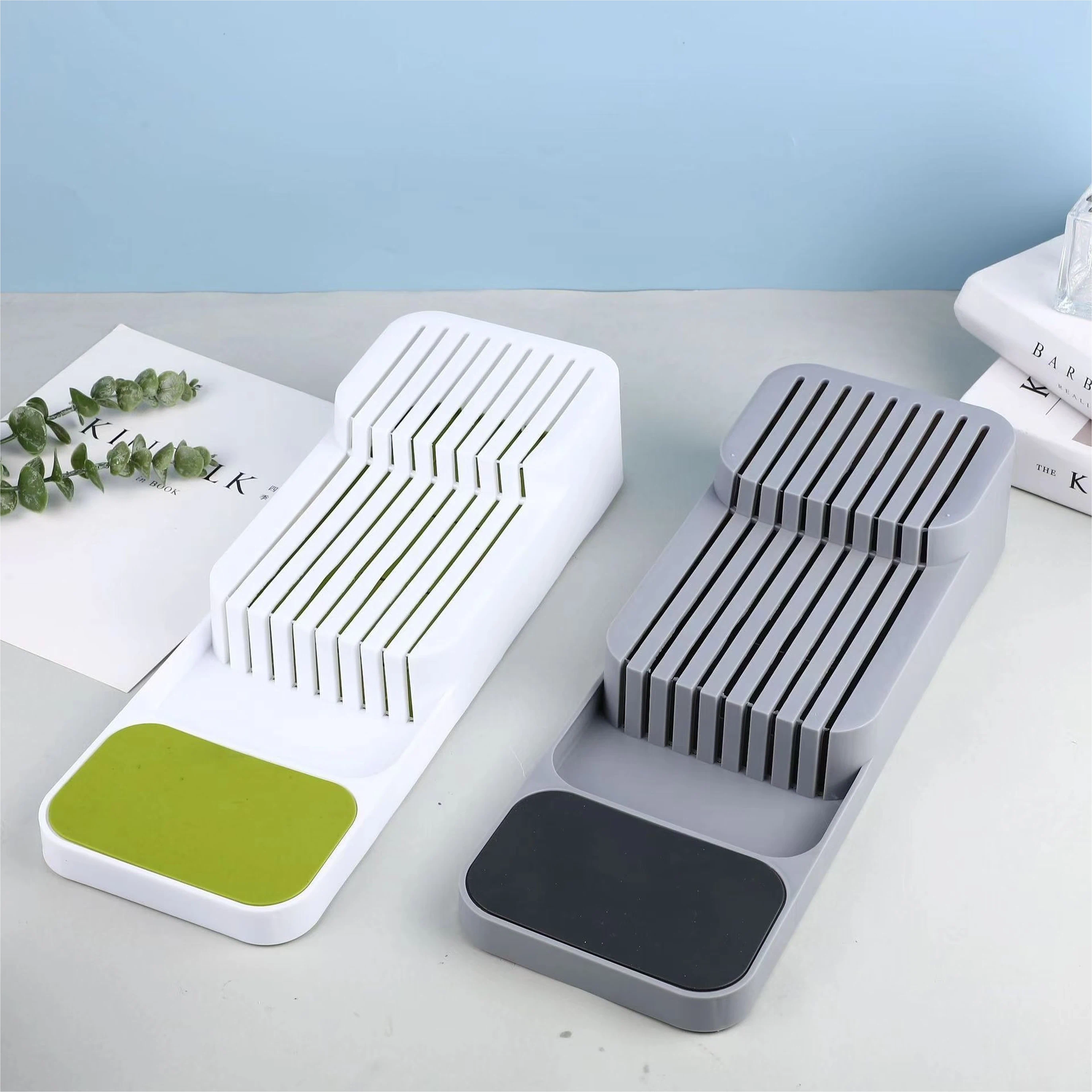 Soporte para Cuchillos de Cocina de Plástico Blanco / Gris 39.7 x 14.5 x 7.5 cm