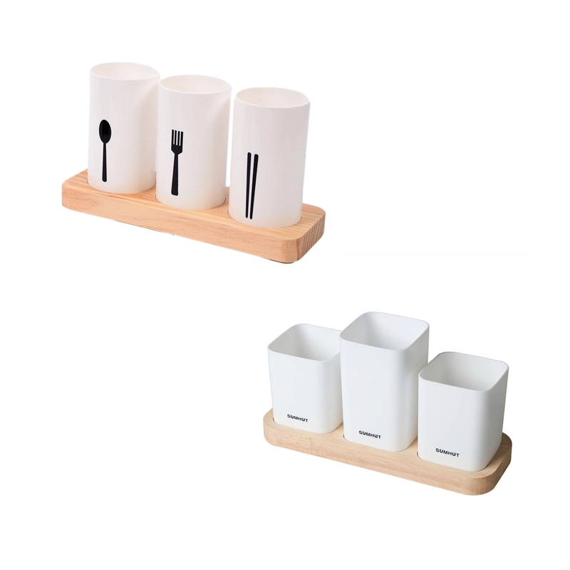 Escurridor de Cubiertos Set de 3 Piezas Plástico + Madera image 2