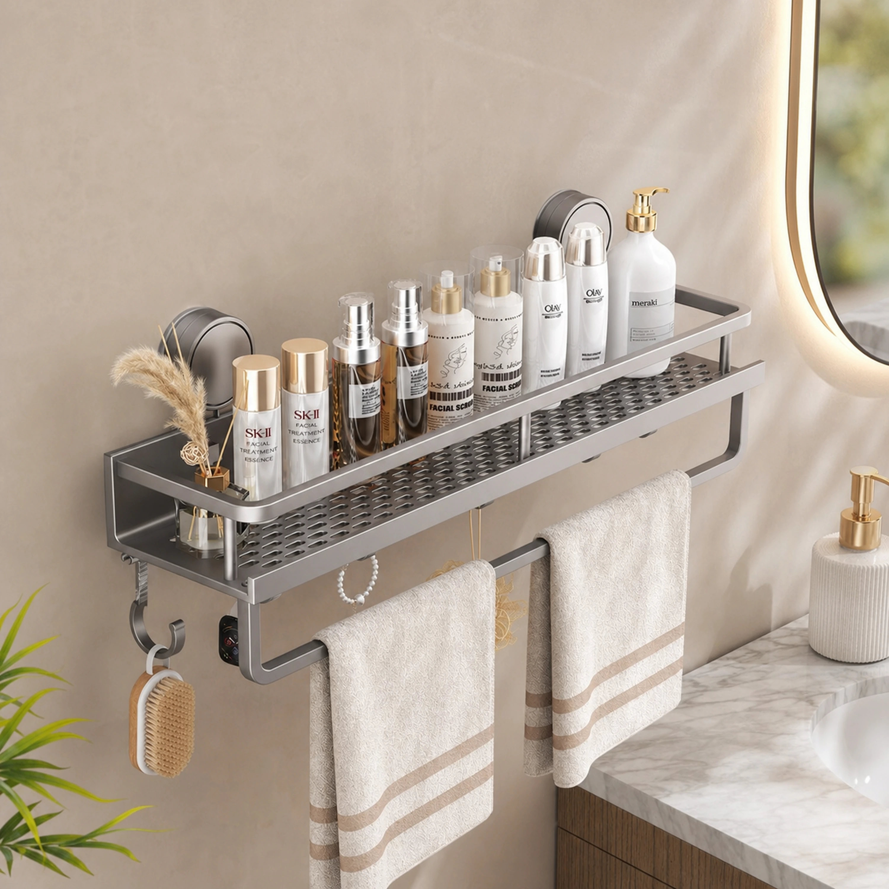 Organizador de pared con ventosa 50cm con gancho y varilla Aleación de aluminio image 1