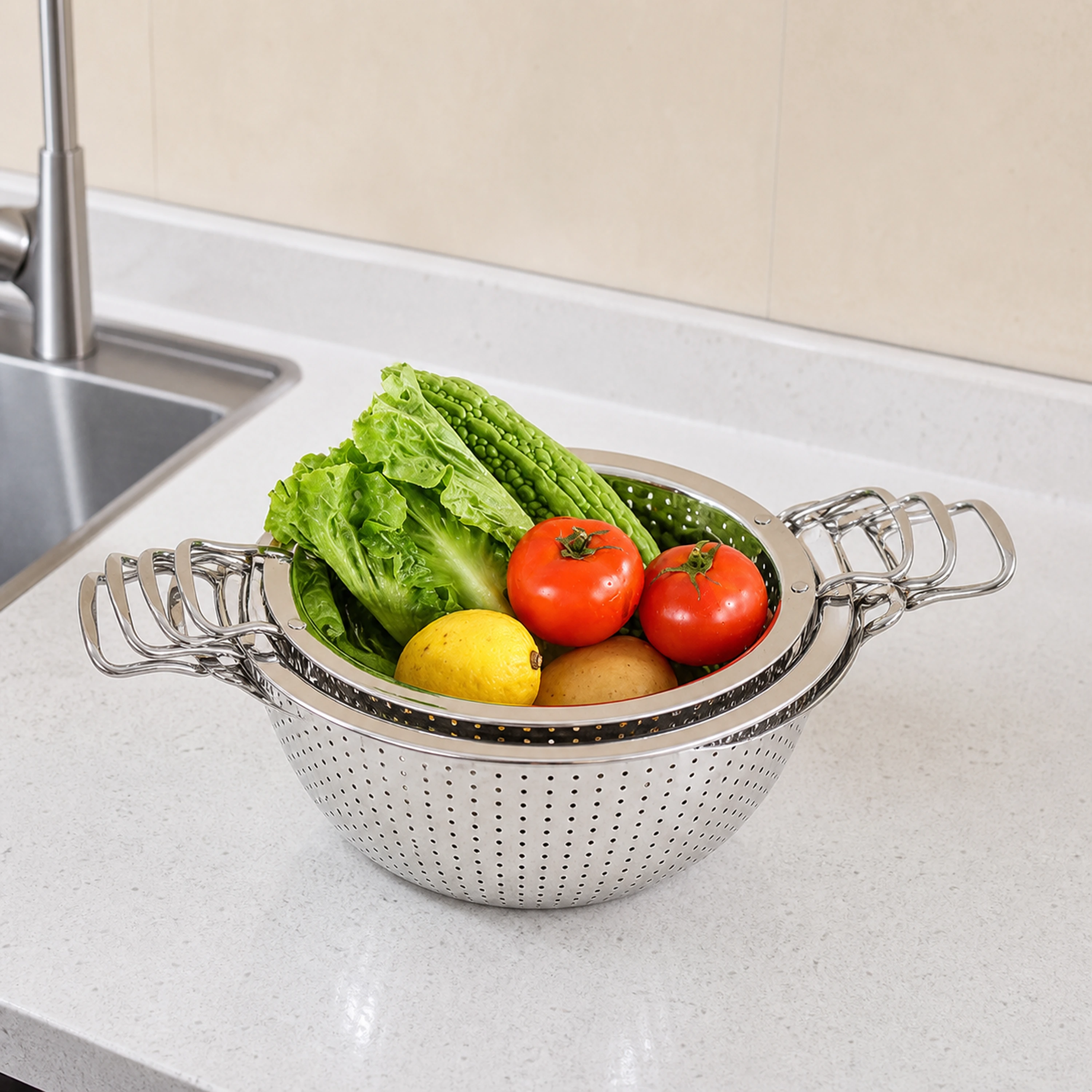 Recipiente Escurridor de Cocina de Acero Inoxidable 201