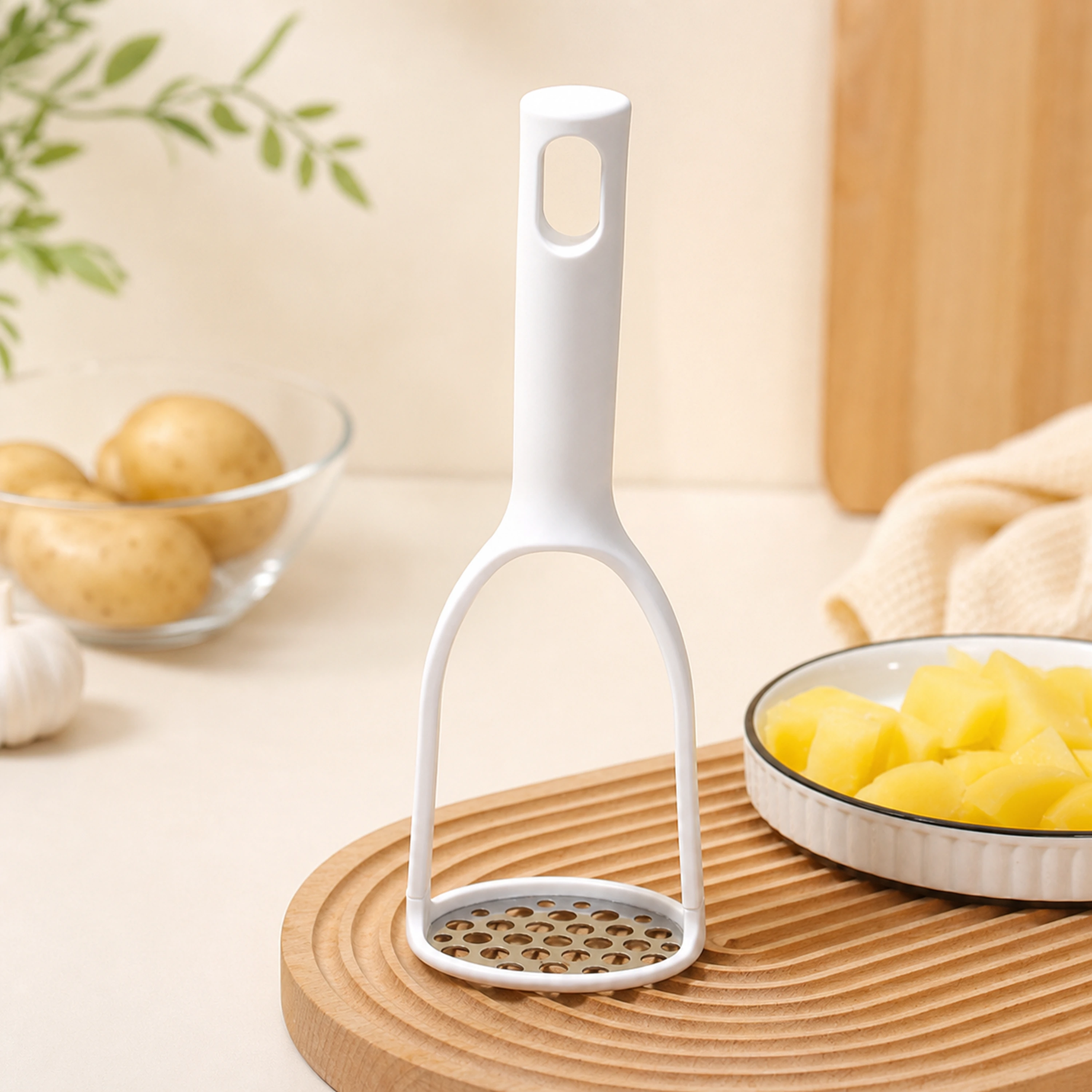 Aplastador de Papas para Preparar Alimentos de Plástico y Acero Inoxidable image 1