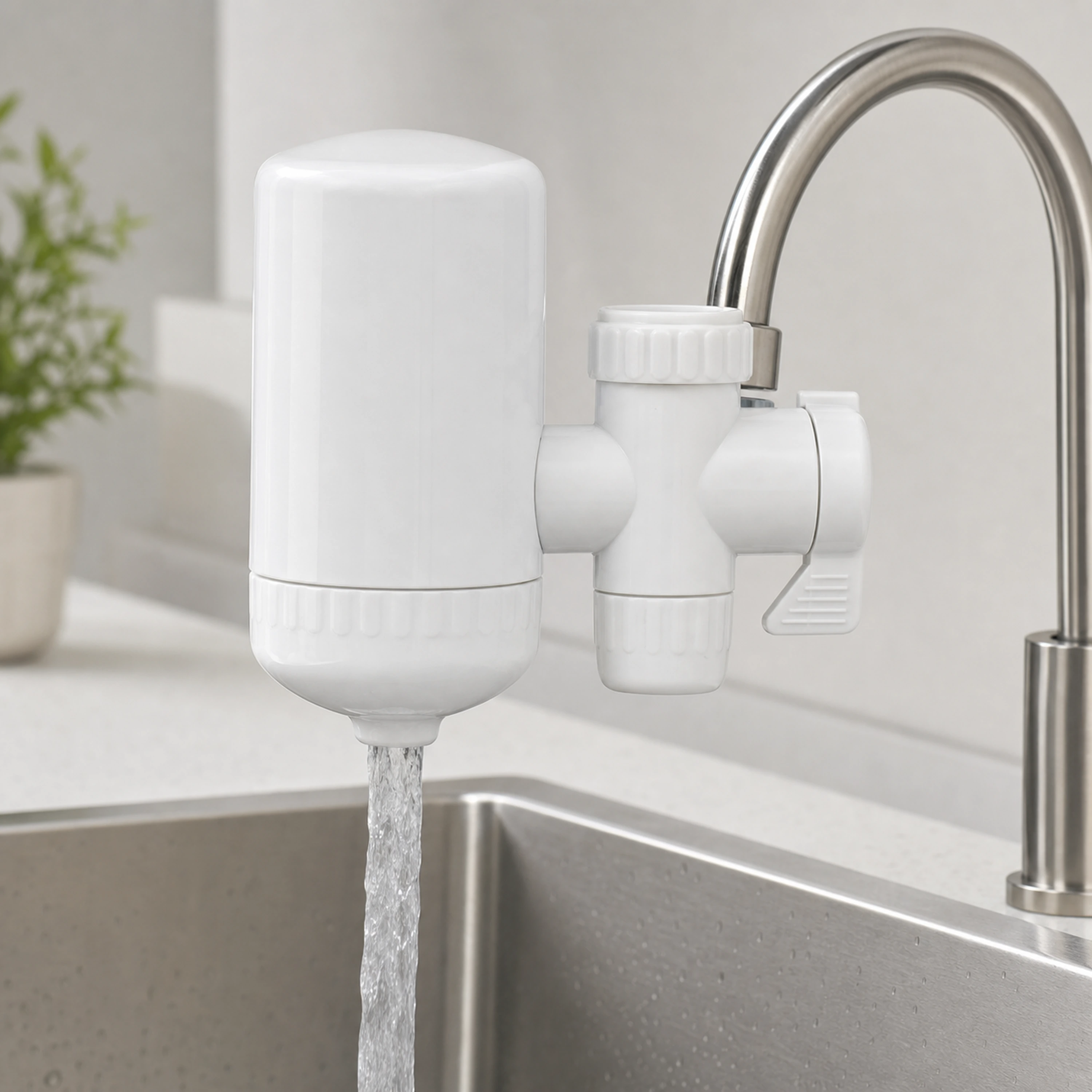 Purificador de Agua para Grifo para Fregadero de Plástico Blanco