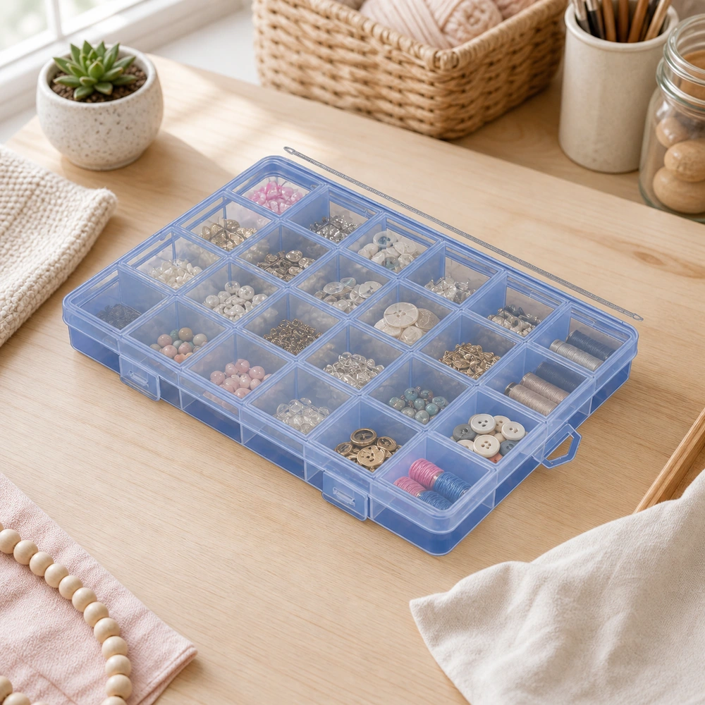 Caja de almacenamiento de plástico transparente con 24 compartimentos 19×13×2.2 cm para joyas image 1