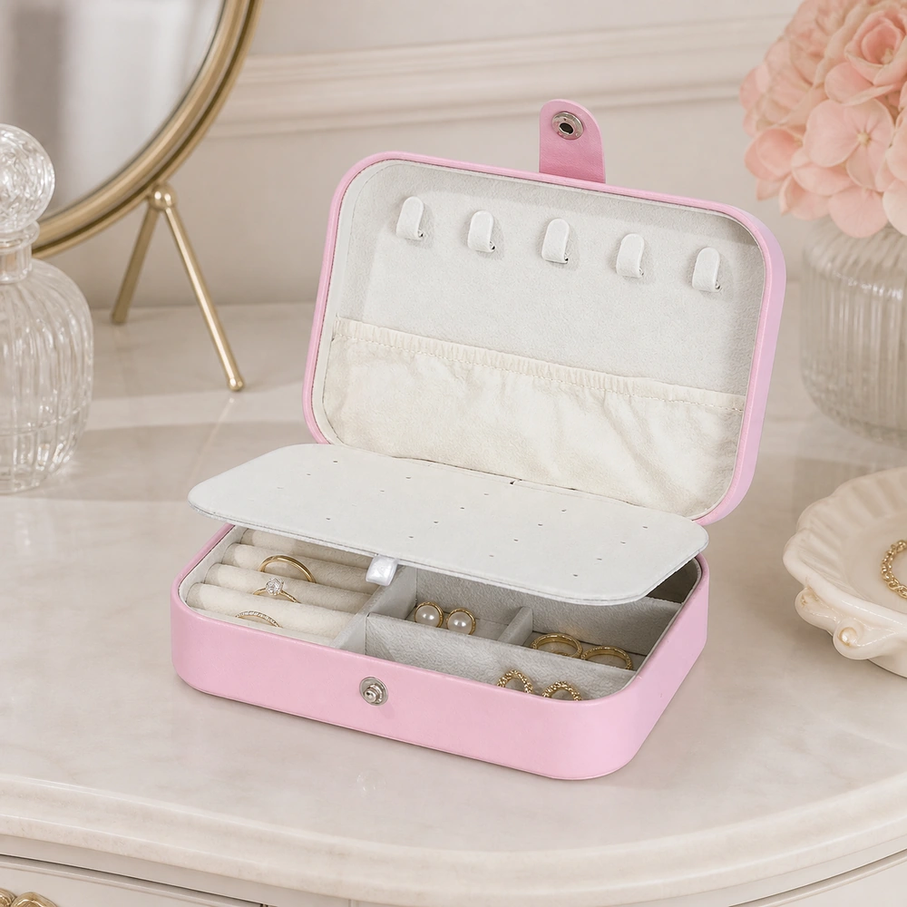 Caja de almacenamiento para joyas 16×11.5×5 cm de cuero para maquillaje