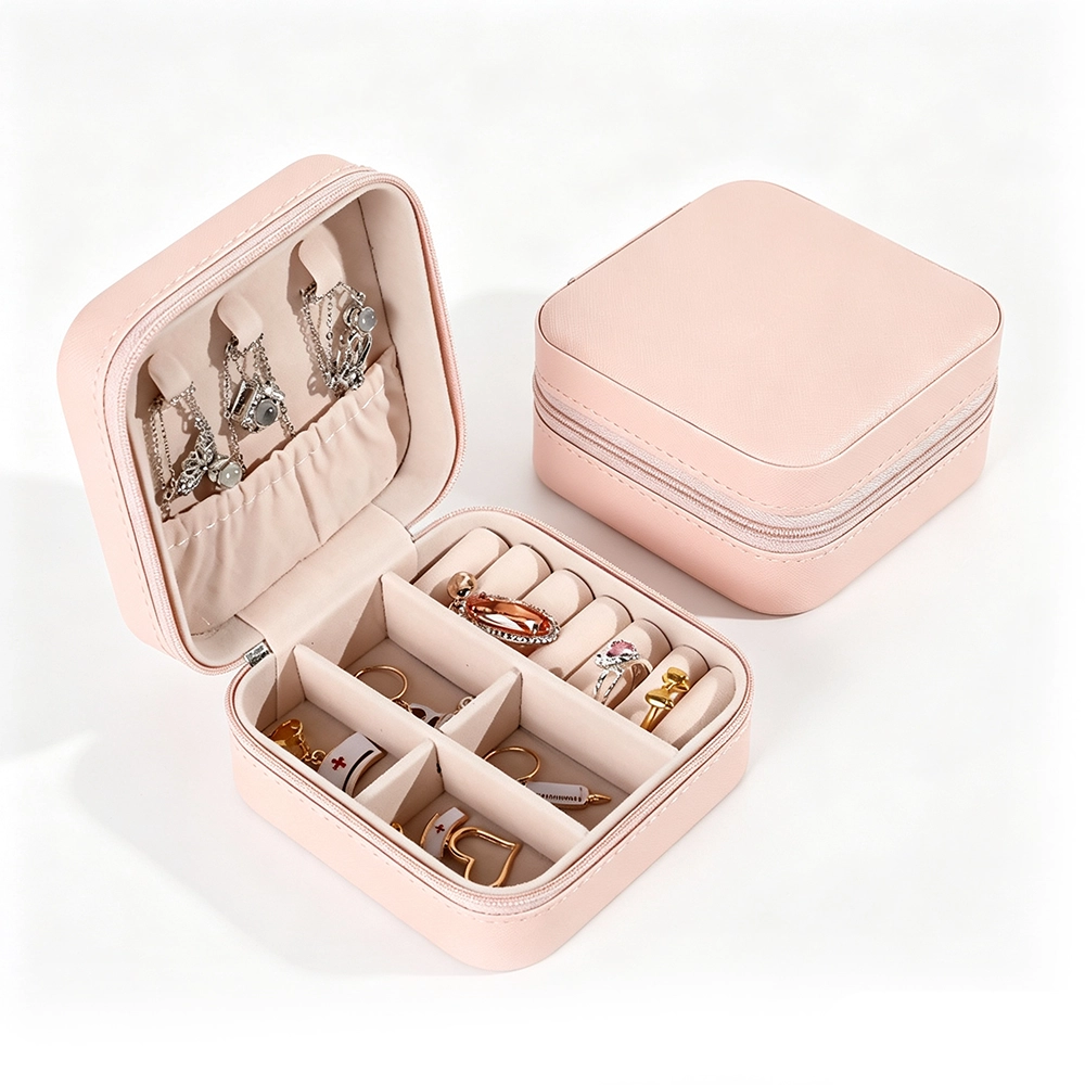 Caja organizadora de joyas 10x10x5cm de terciopelo con cremallera