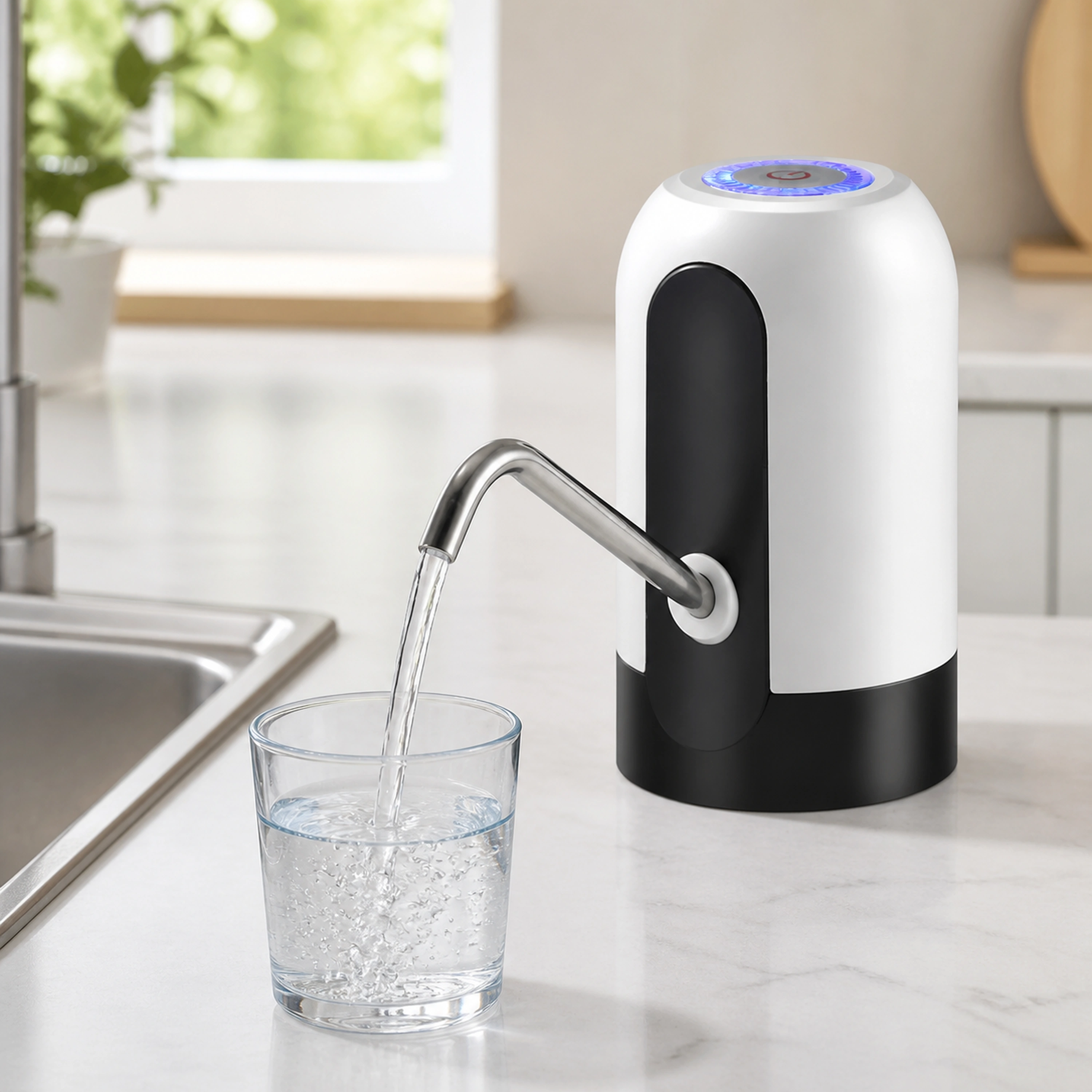 Bomba de Agua de Cocina de PP y Acero Inoxidable Negro / Blanco 13 x 6.3 cm
