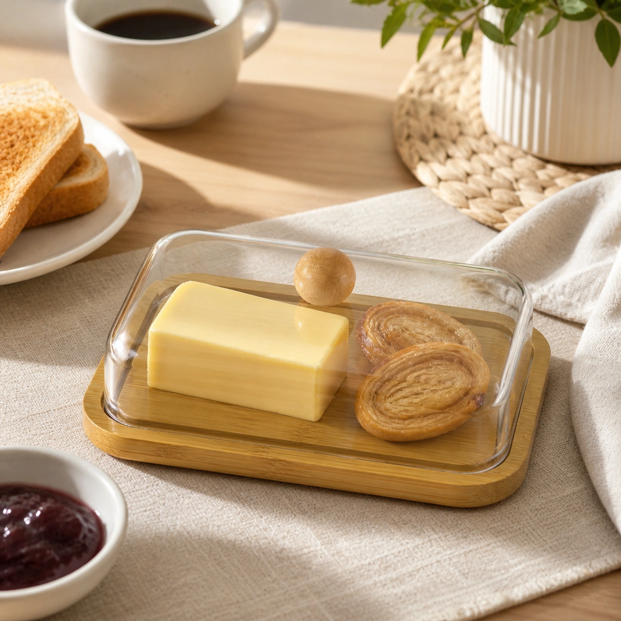 Caja de mantequilla 17*10.5*6 cm madera, plástico para almacenar mantequilla en cocina