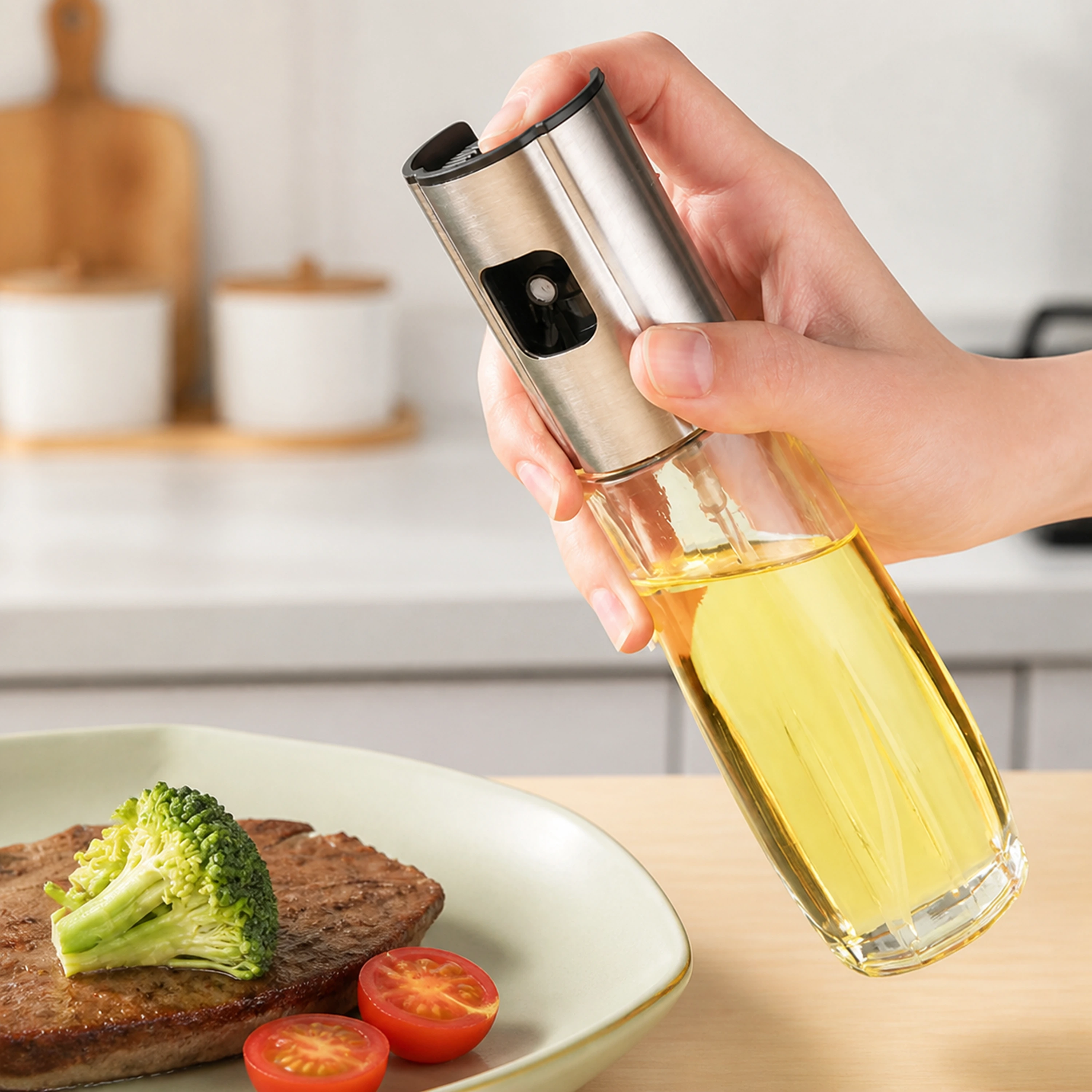 Aceitera spray vidrio acero inoxidable BBQ cocina hermética