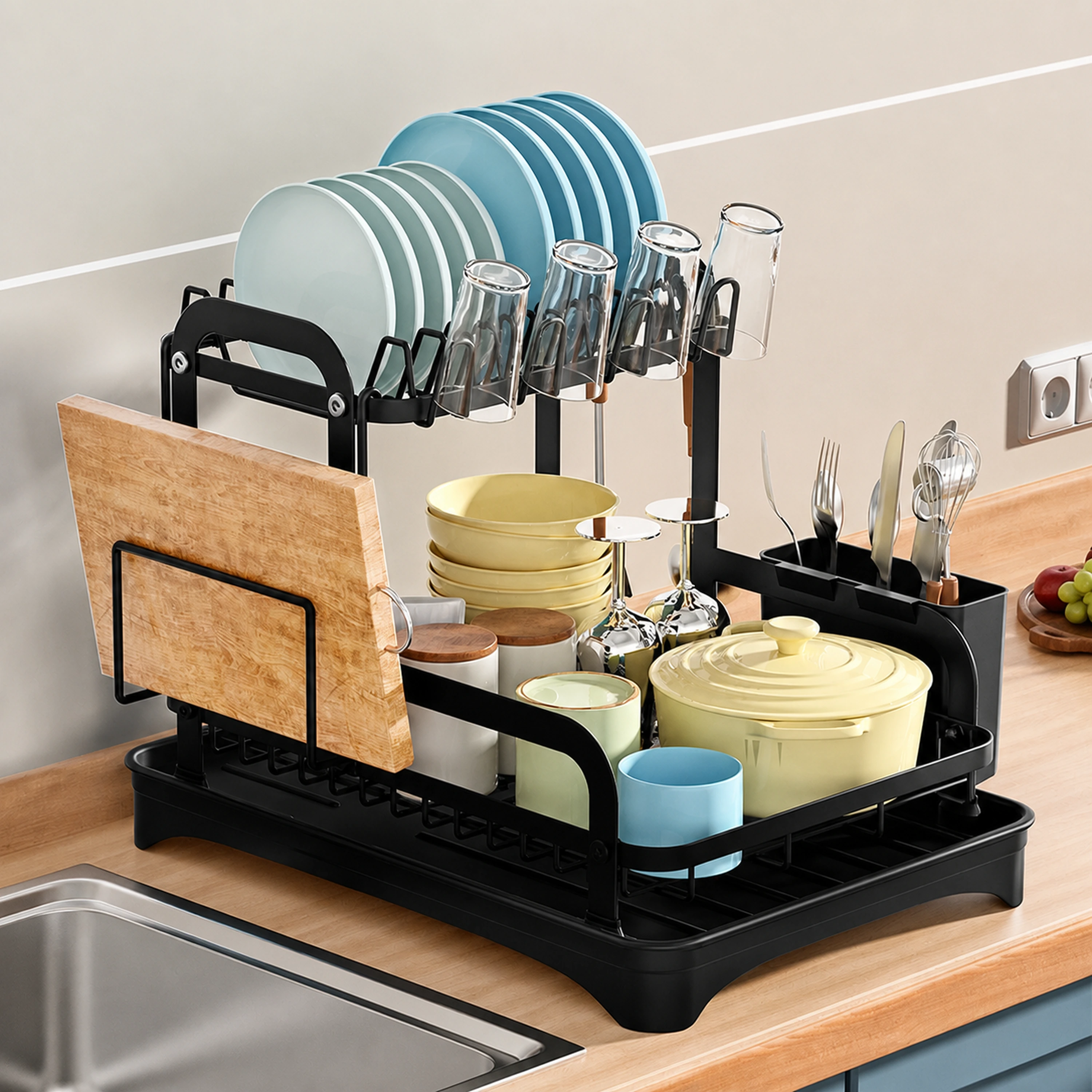 Organizador de Platos de Cocina de Hierro Negro 42 x 30 x 32 cm image 1
