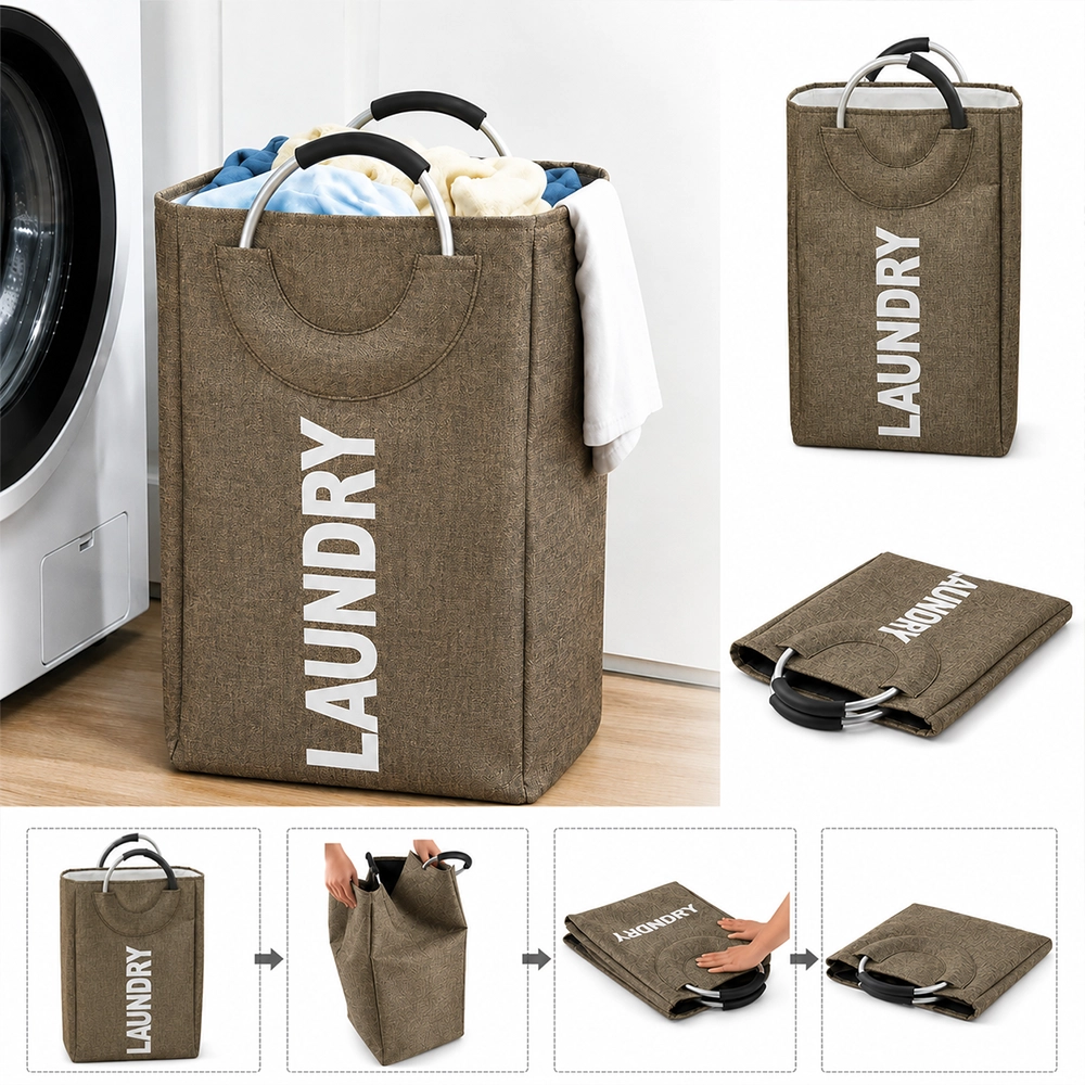 Cesto organizador 23x23x5cm de poliéster color marrón