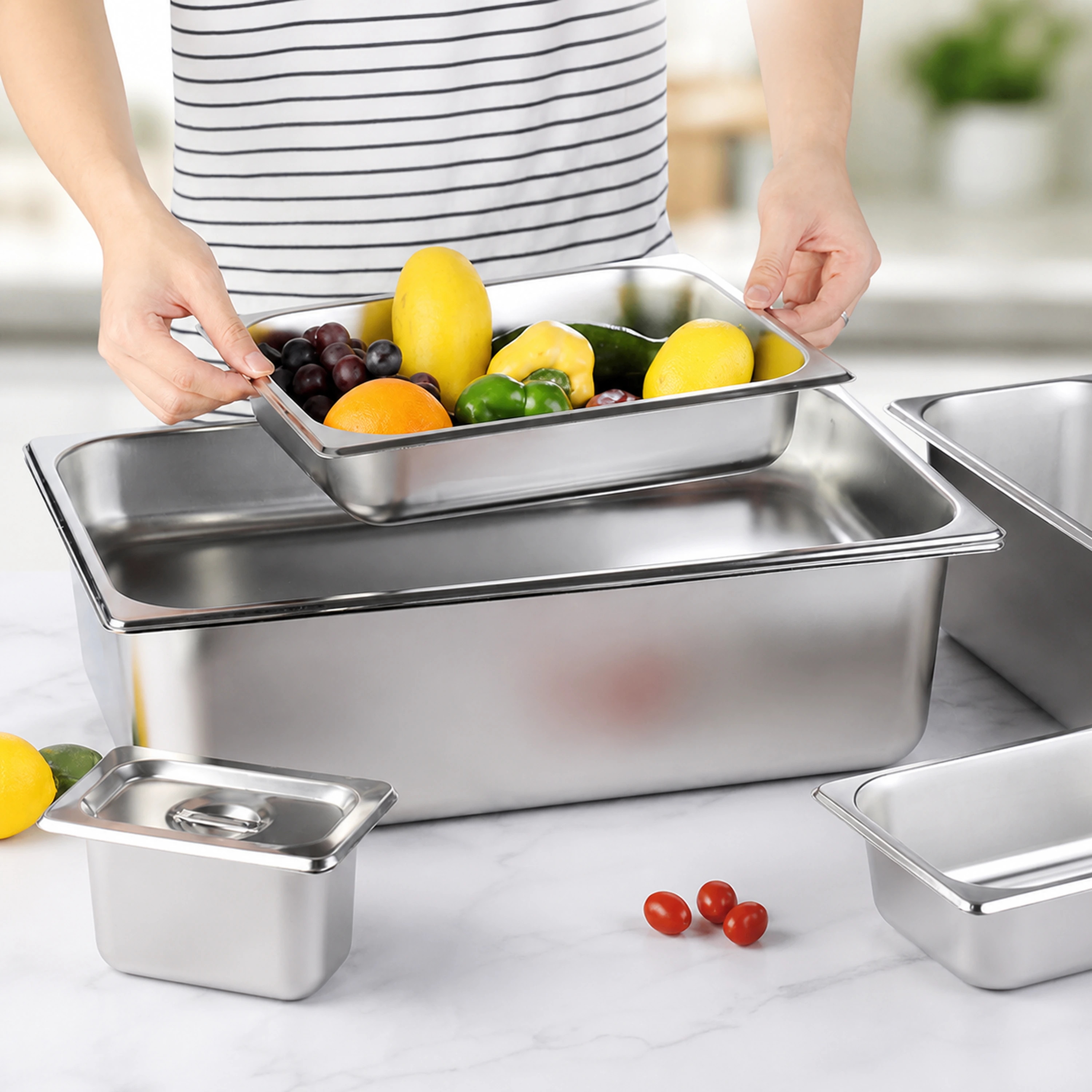 Contenedor gastronorm rectangular acero inoxidable con tapa