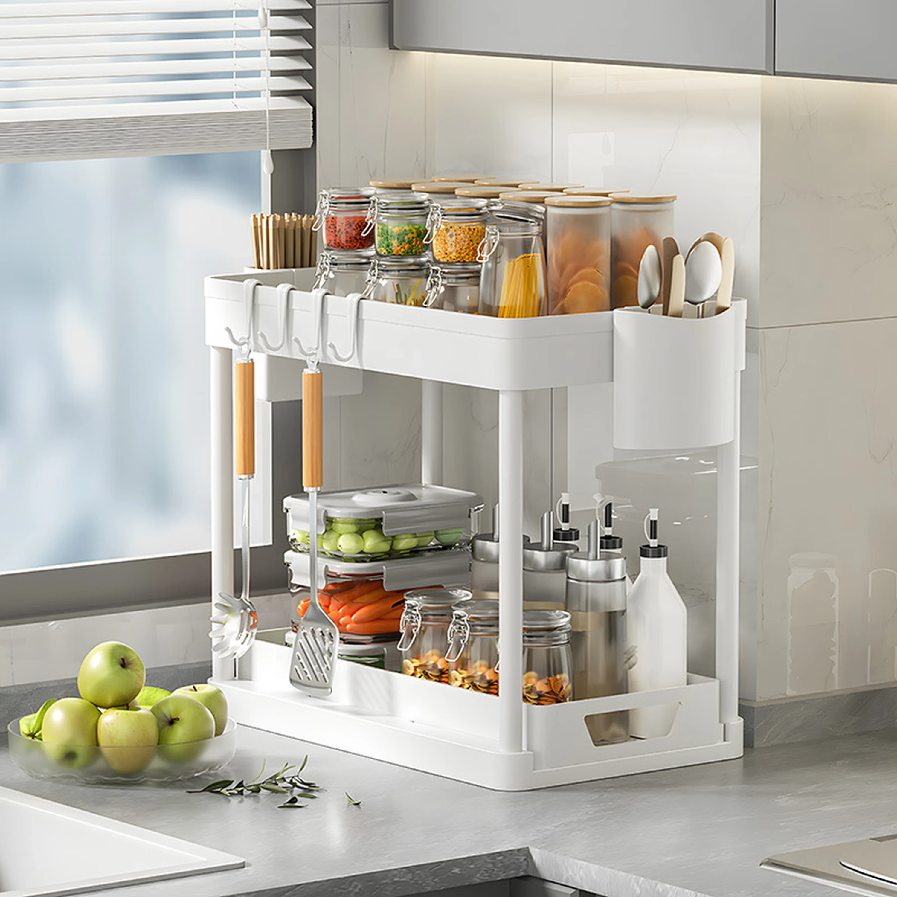 Organizador 39.2*21.2*35.7cm de Plástico Blanco, 2 Capas