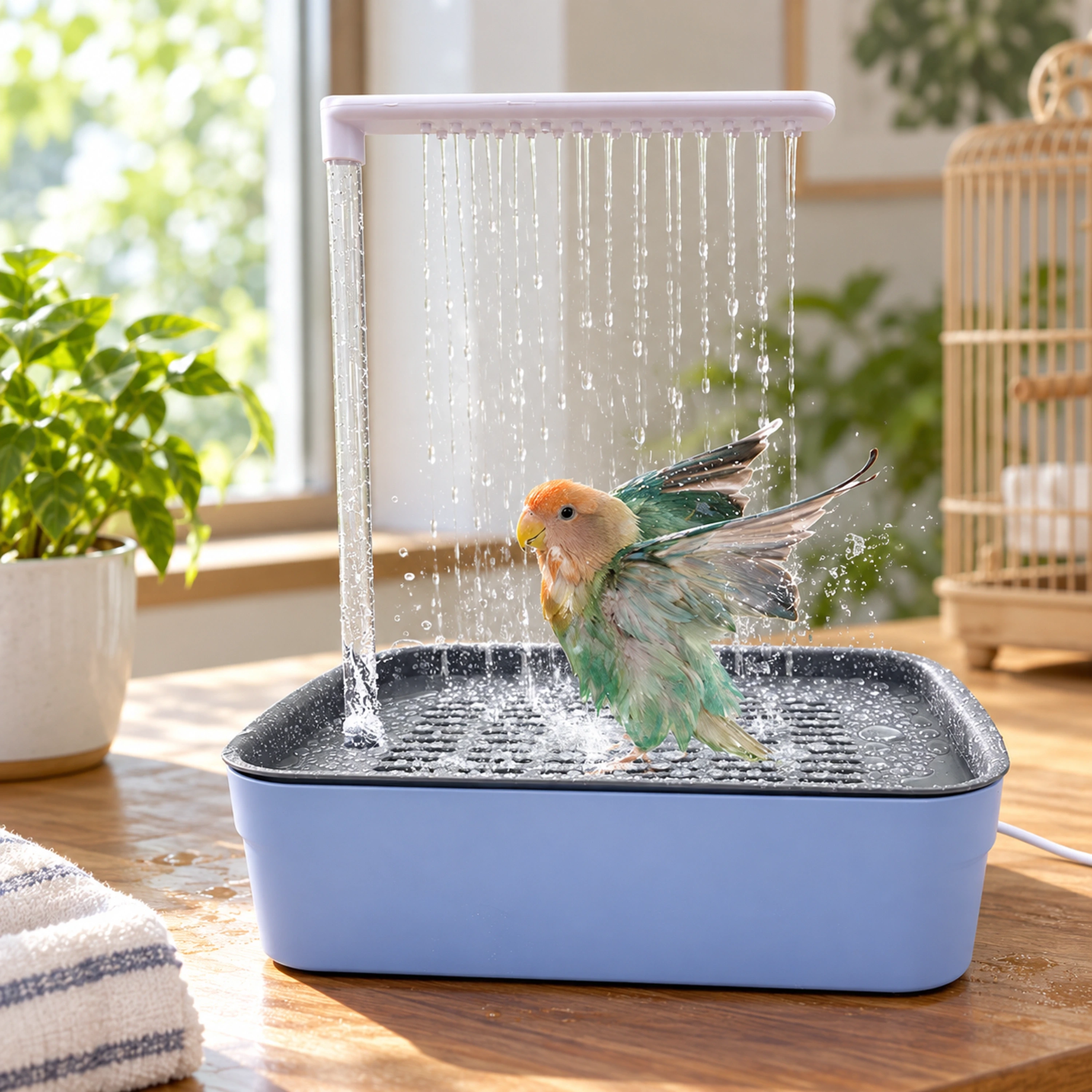 Bañera para Loro 31.5 × 21.5 × 34 CM de Plástico para Mascotas