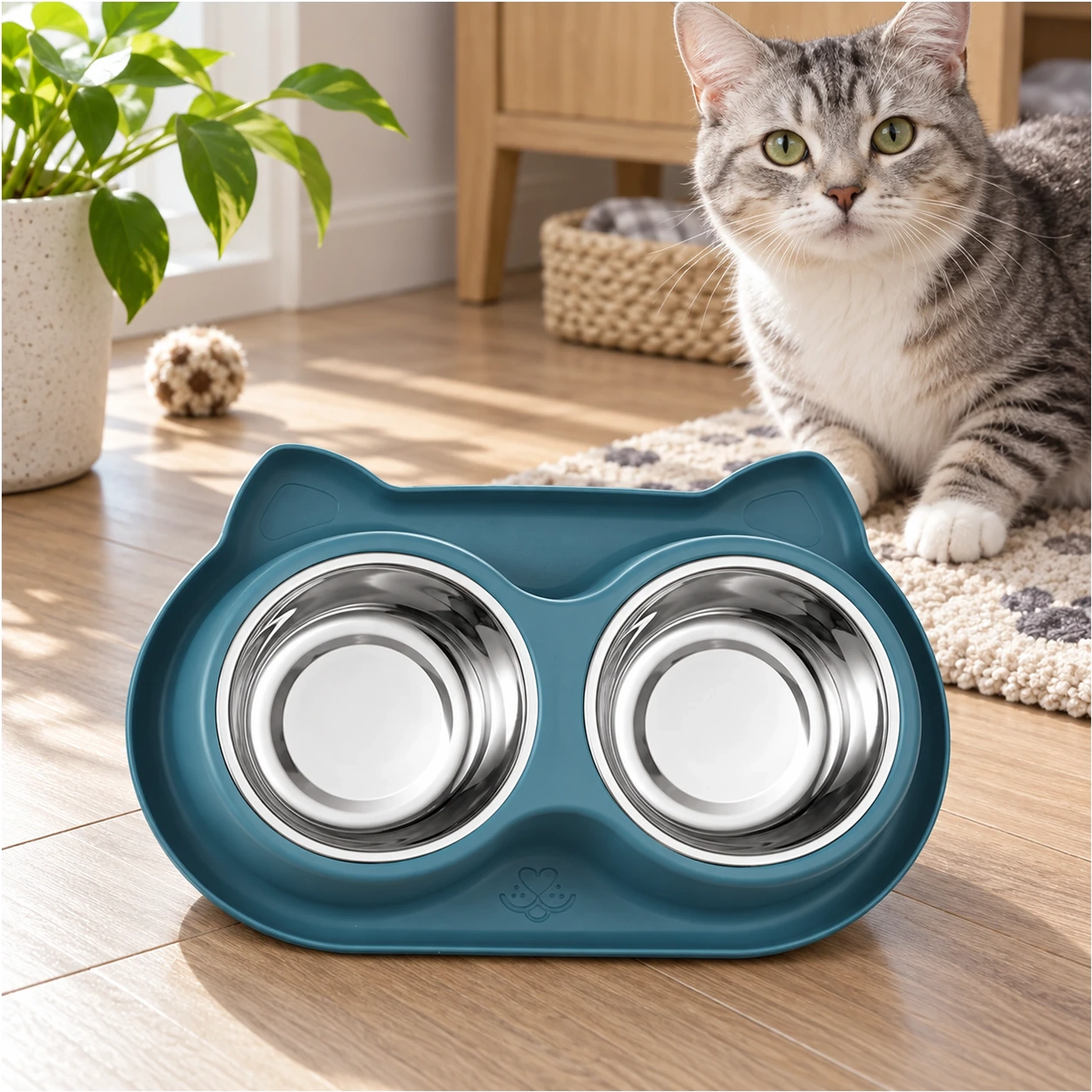 23.5*38*9cm para Mascotas Antideslizante Anti-vuelco Comedero Lento Plástico+Acero Inoxidable Azul image 1