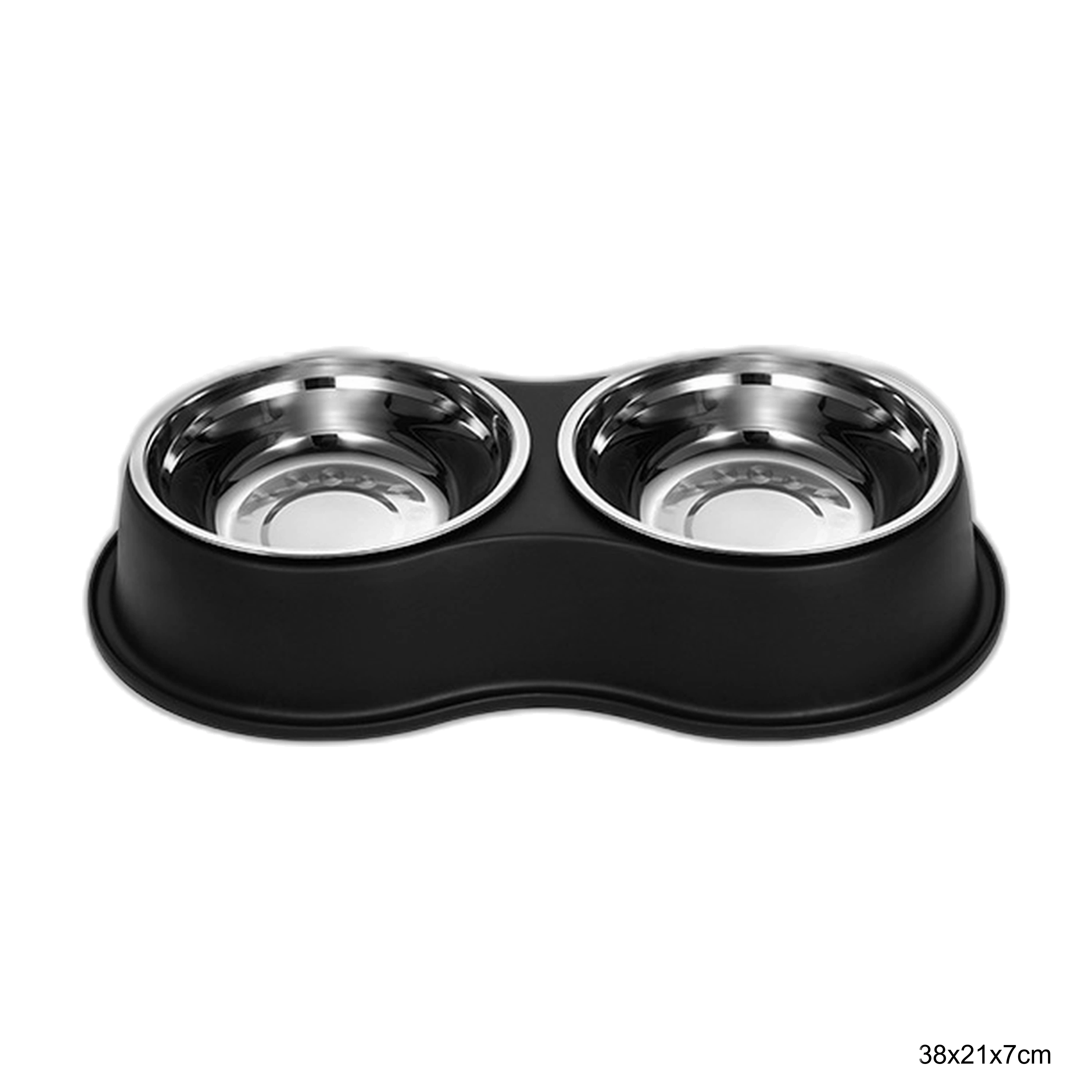 38*21*7cm Comedero para Mascotas Metal+Plástico Negro