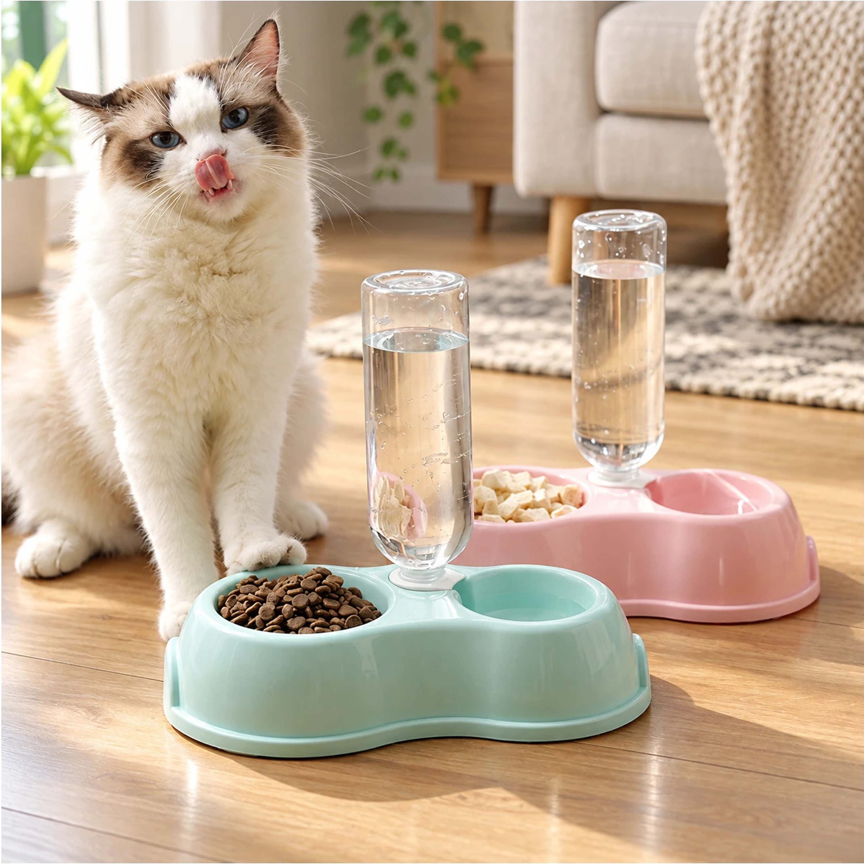 28*16*28cm para Mascotas Antideslizante Anti-vuelco Comedero Doble Plástico Gris