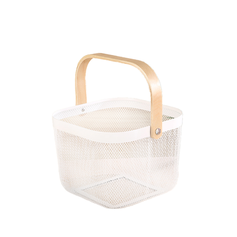 Canasta con Asa de Madera 24.5 × 21 × 18 cm de Acero Inoxidable para Organizar