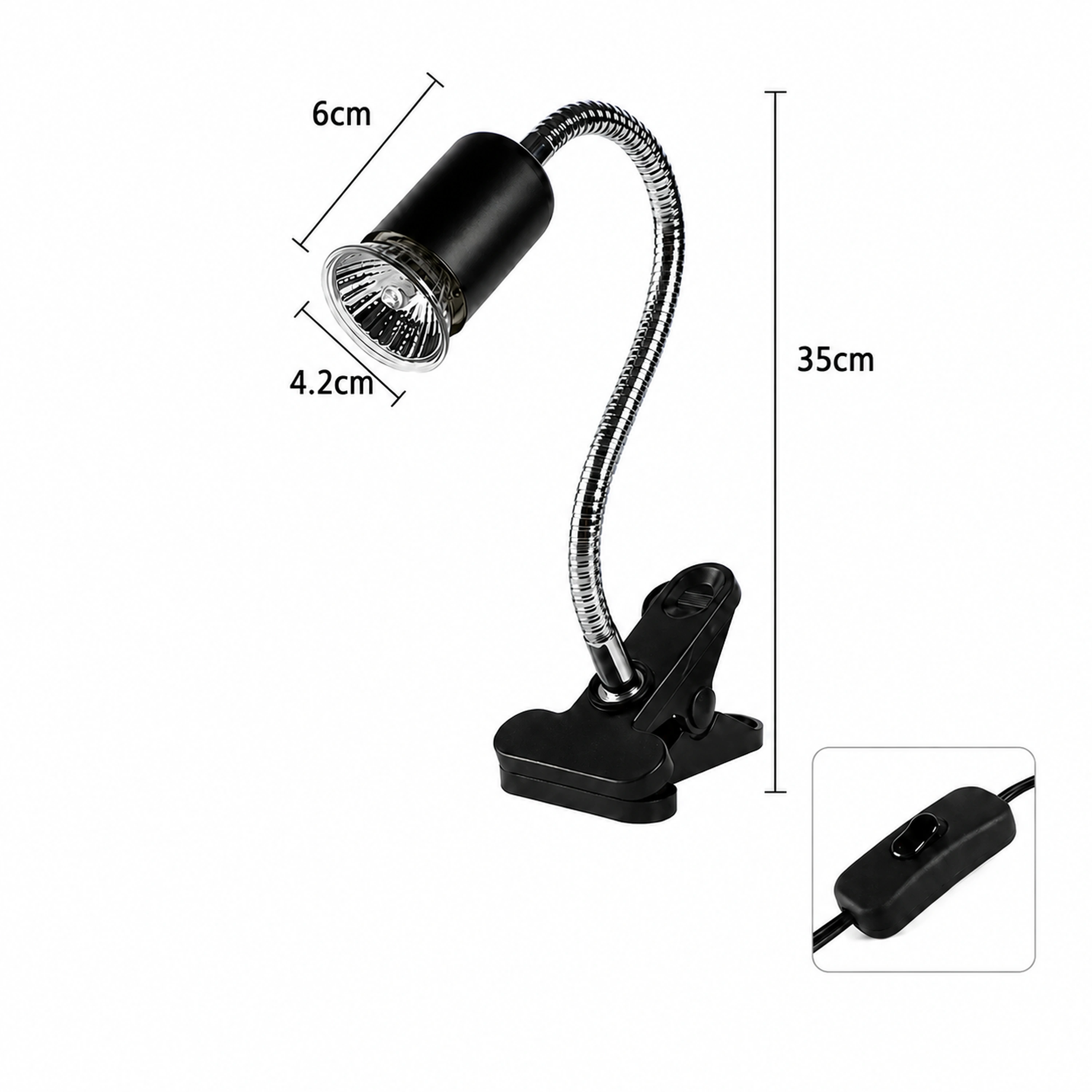 Lámpara de Calentamiento para Tortuga Acero Inoxidable,ABS Negro 4.2*6*35cm/4*5cm image 4