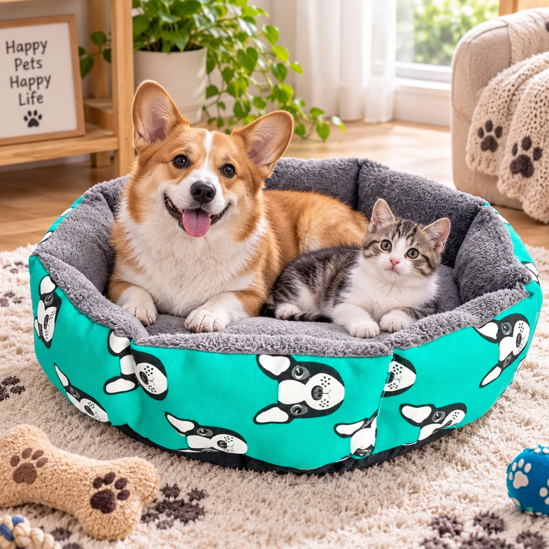 Cama para Mascotas 40×40cm Poliéster Verde image 1