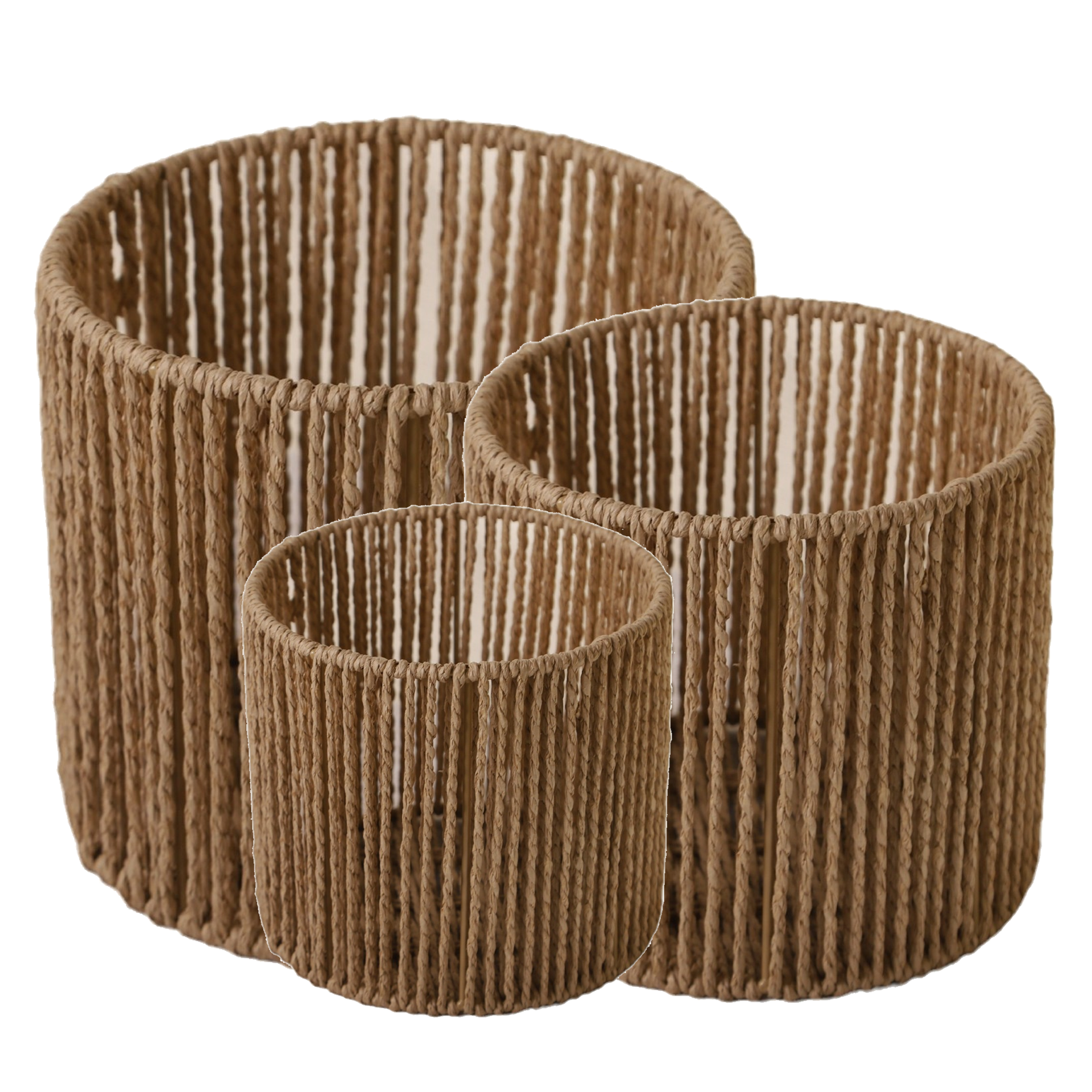Set de 3 cestas de almacenamiento tejidas en papel beige