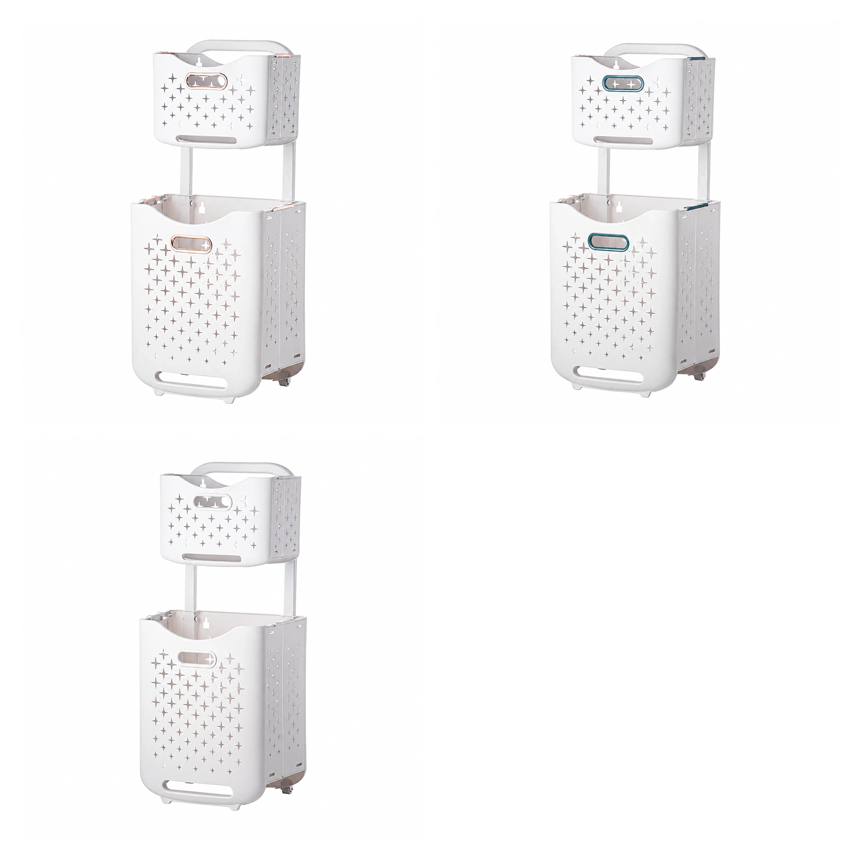 Canasta para Ropa Sucia 39×29×76cm Plástico Plegable de Pared de Dos Niveles Con Ruedas Surtido