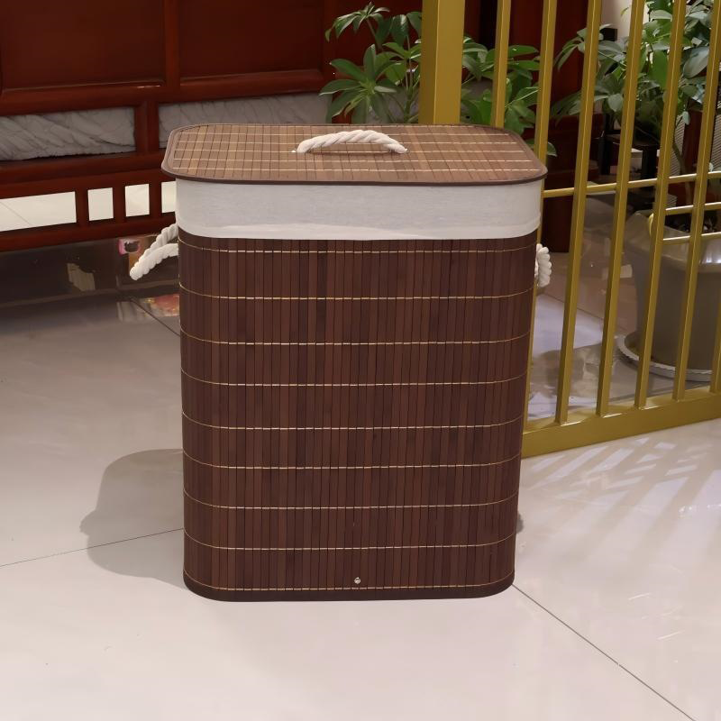 Cesto de Ropa Sucia Bambú con Tapa Plegable Café